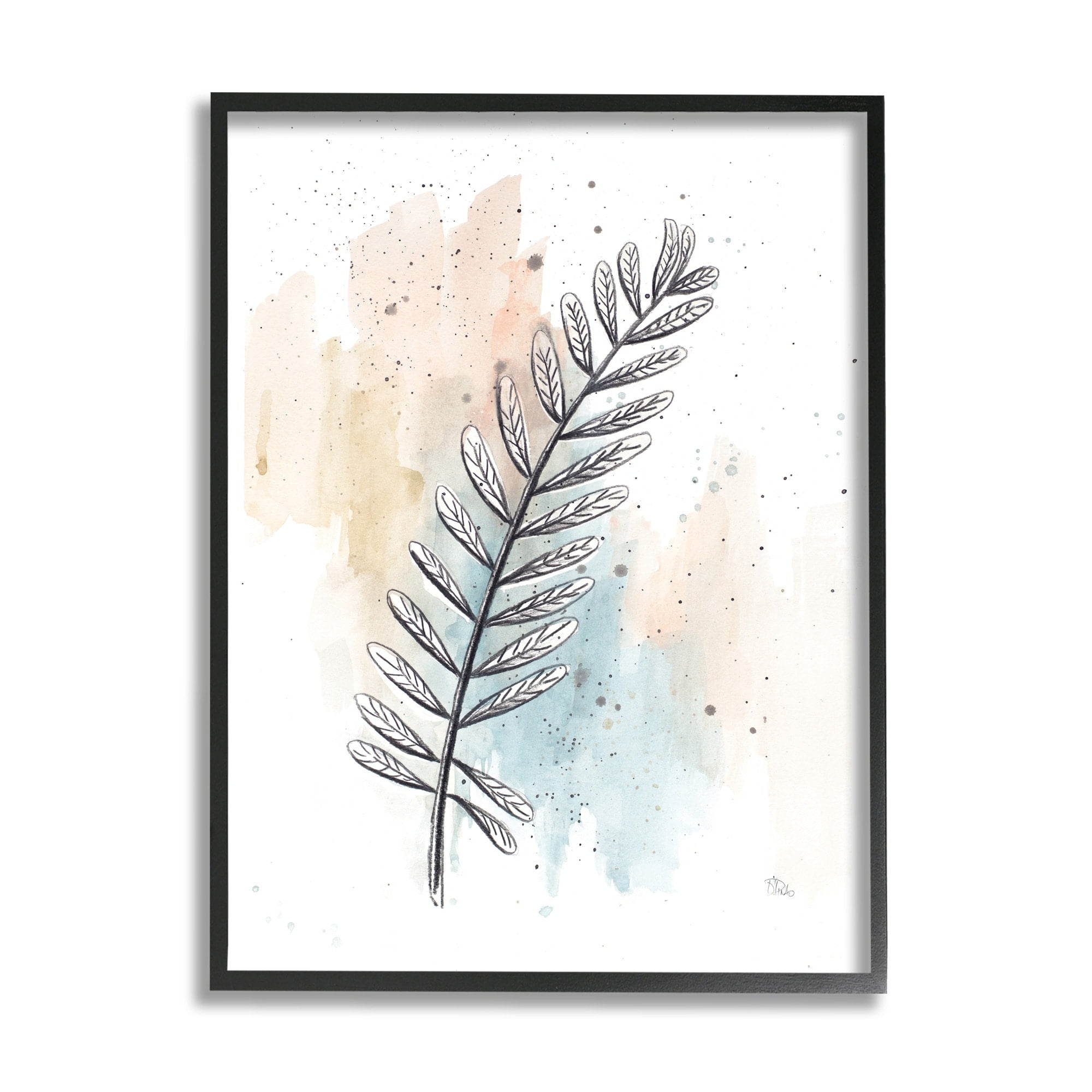 Stupell Industries Foliage Plant Stem over Blue Beige Watercolor,16 x 20,Designed by Patricia Pinto