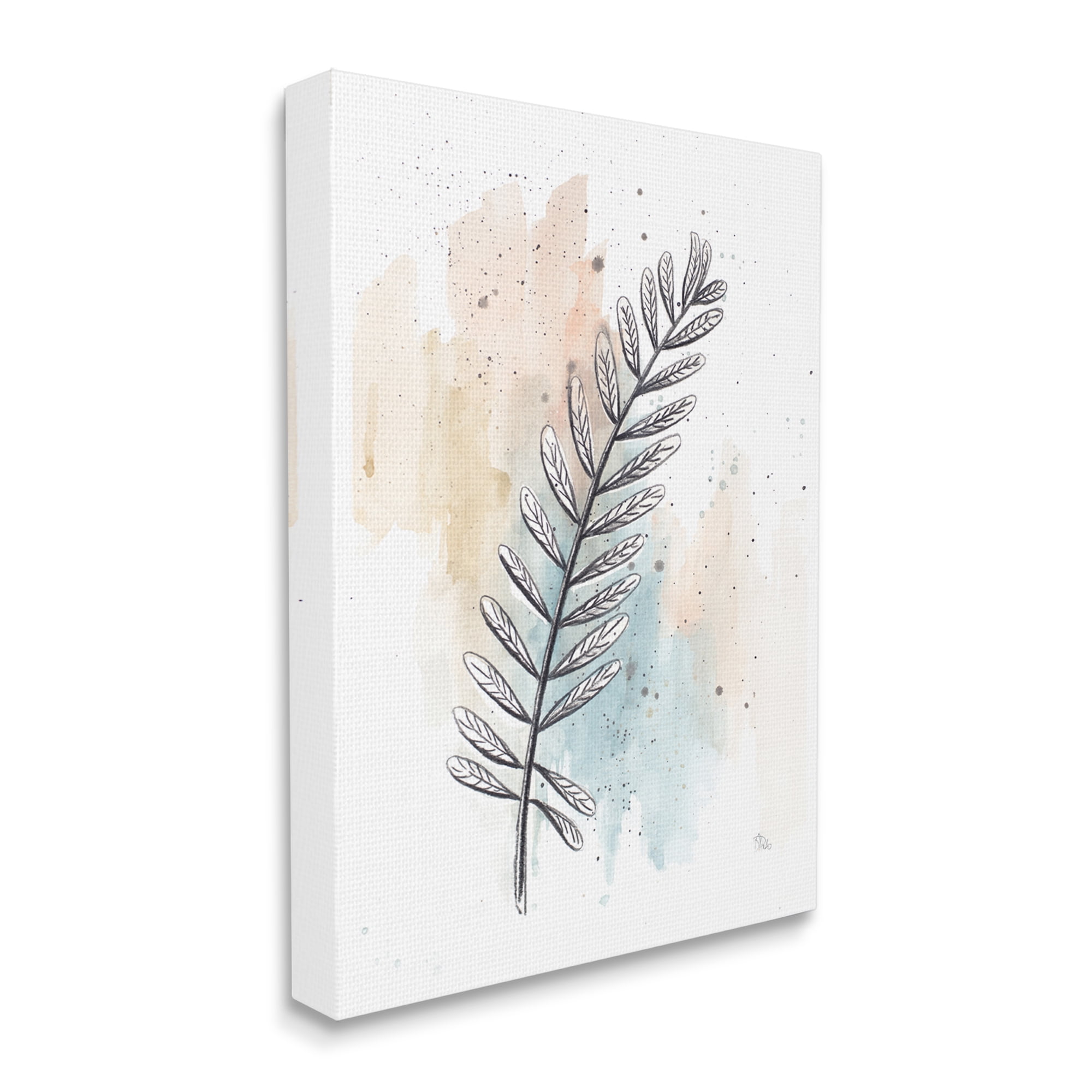 Stupell Industries Foliage Plant Stem over Blue Beige Watercolor,36 x 48,Designed by Patricia Pinto