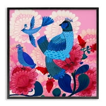 Stupell Industries Folk Birds on Dahlias Animals Painting Black Framed Art Print Wall Art, 24 x 24