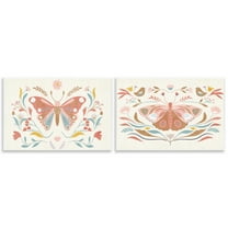 Stupell Industries Folk Butterflies & Florals Insects Painting Unframed Art Print Wall Art, 15 x 10, Set of 2