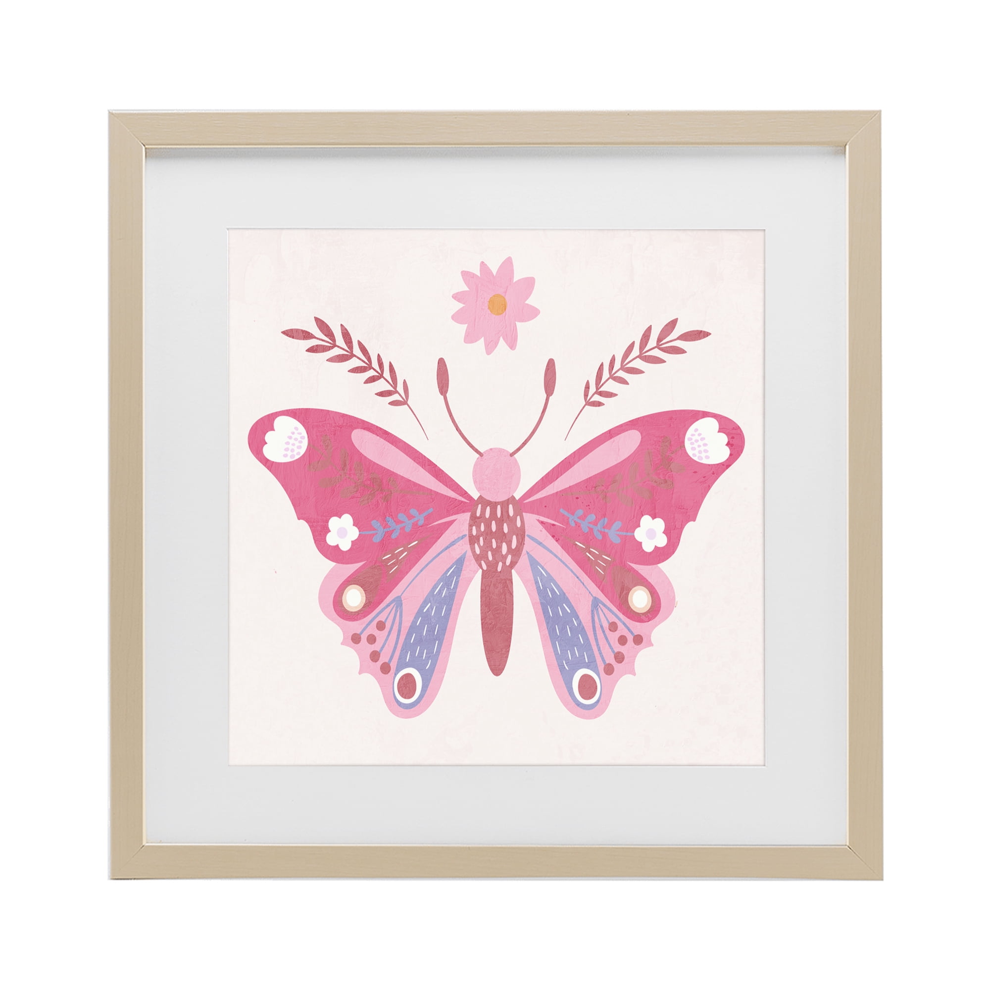 Stupell Industries Folk Butterfly in Pink Birch Framed Print Under Glass, design by Kim Allen