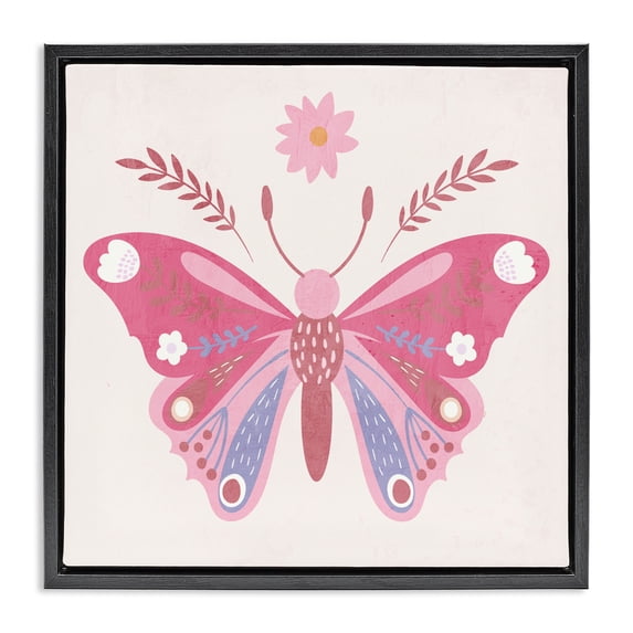 Stupell Industries Bohemian Folk Butterfly in Pink Black Floating Frame Canvas Art, 25 x 25, by Kim Allen