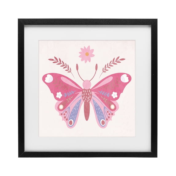 Stupell Industries Bohemian Folk Butterfly in Pink Black Framed Print Under Glass, 13 x 13, by Kim Allen