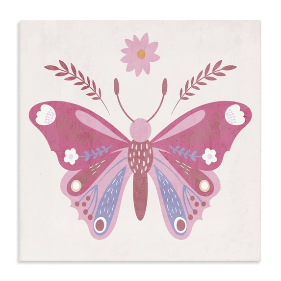 Stupell Industries Bohemian Folk Butterfly in Pink Canvas Art, 36 x 36, by Kim Allen