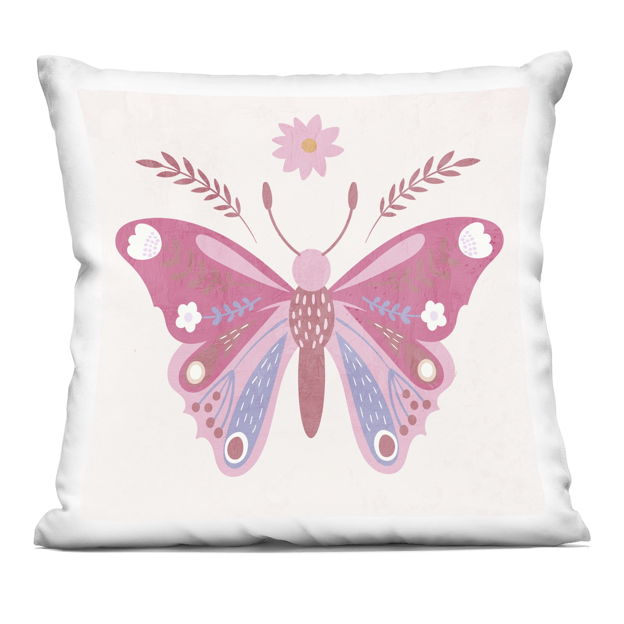 Stupell Industries Folk Butterfly in Pink Decorative Printed Throw Pillow, design by Kim Allen