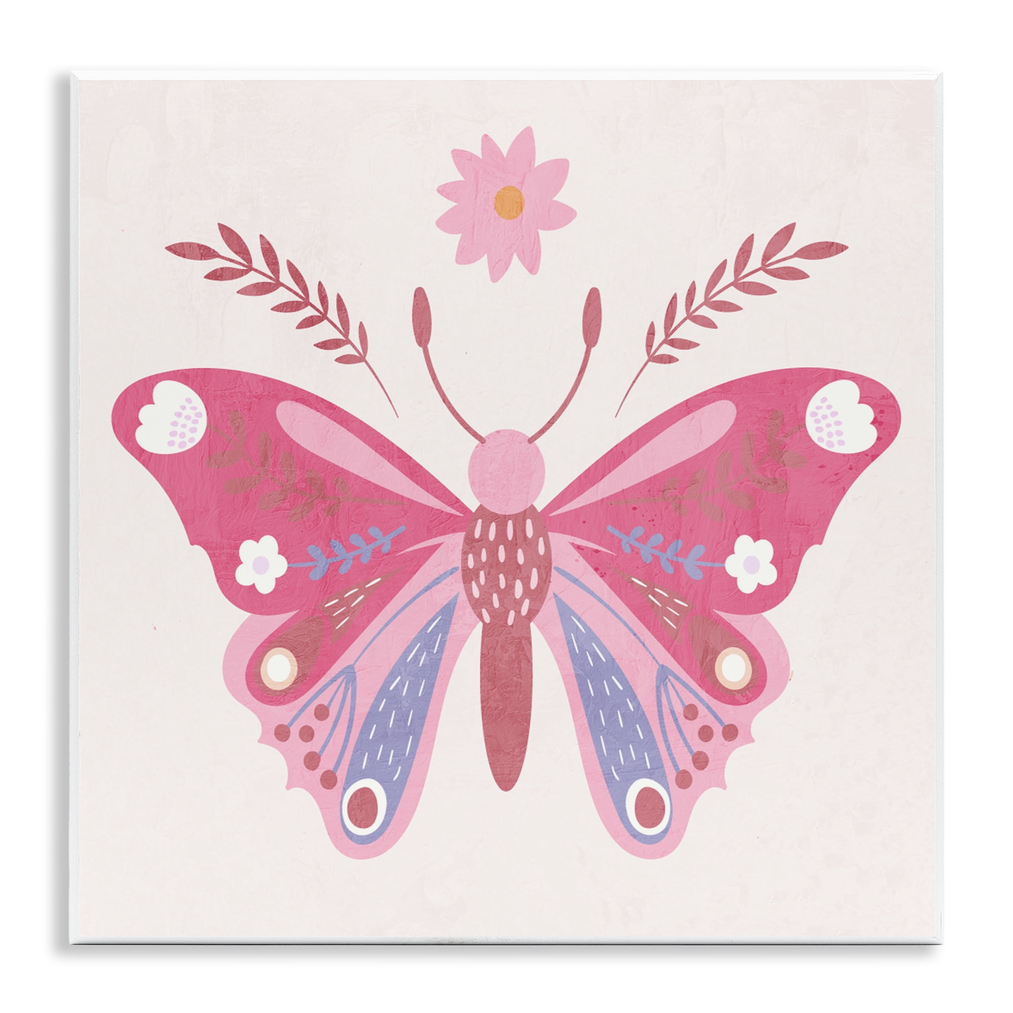Stupell Industries Folk Butterfly in Pink Wall Plaque Art, design by Kim Allen