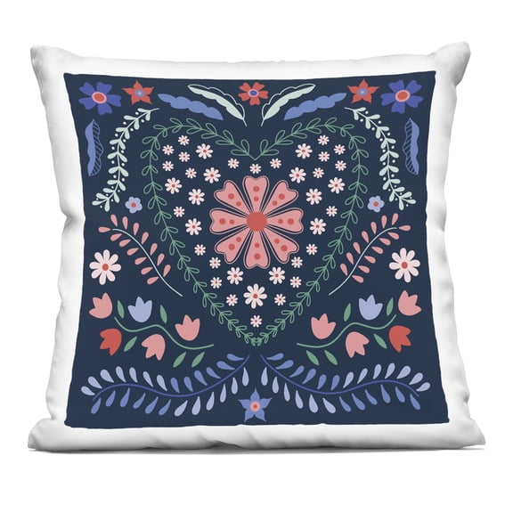 Stupell Industries Folk Flowers in Heart Pattern Design by Sazerelli Designs Throw Pillow