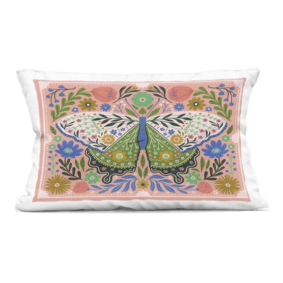 Stupell Industries Folk Inspired Floral Moth Decorative Printed Throw Pillow, design by Loni Harris
