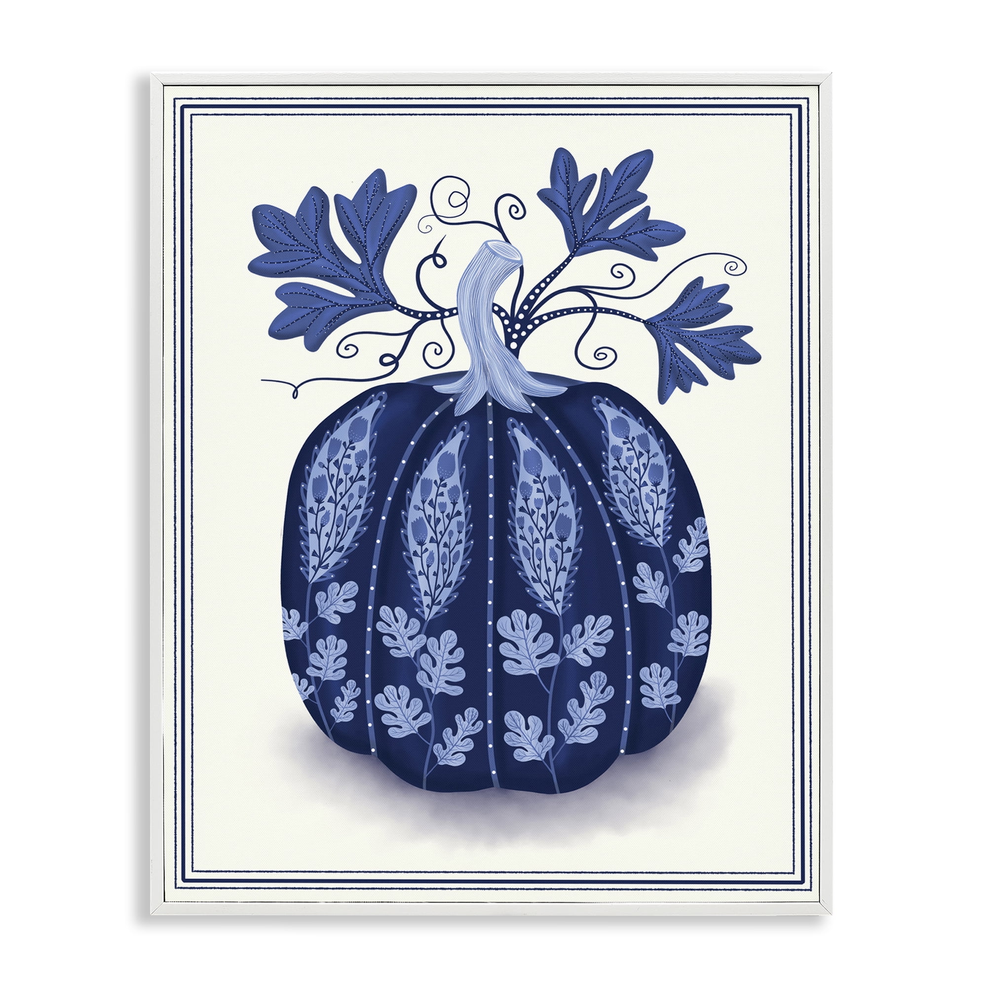 Stupell Industries Folk Pattern Fall Pumpkin Plants & Flowers Painting White Framed Art Print Wall Art, 16 x 20