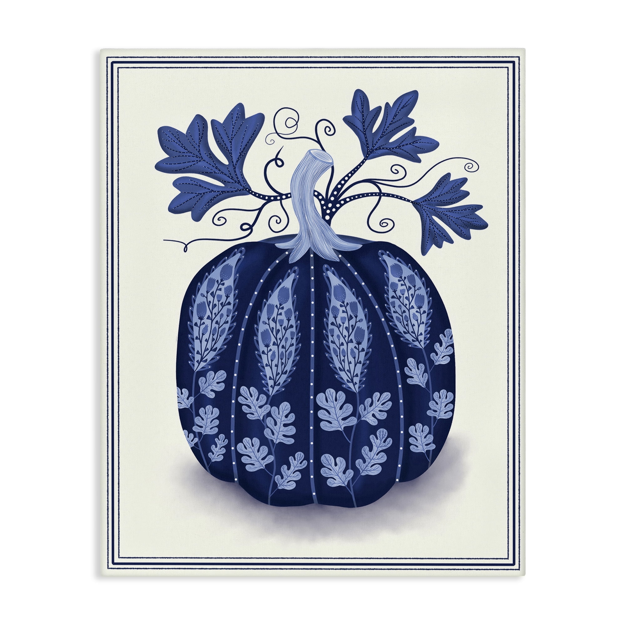 Stupell Industries Folk Pattern Fall Pumpkin Plants & Flowers Painting Wrapped Canvas Art Print Wall Art, 36 x 48