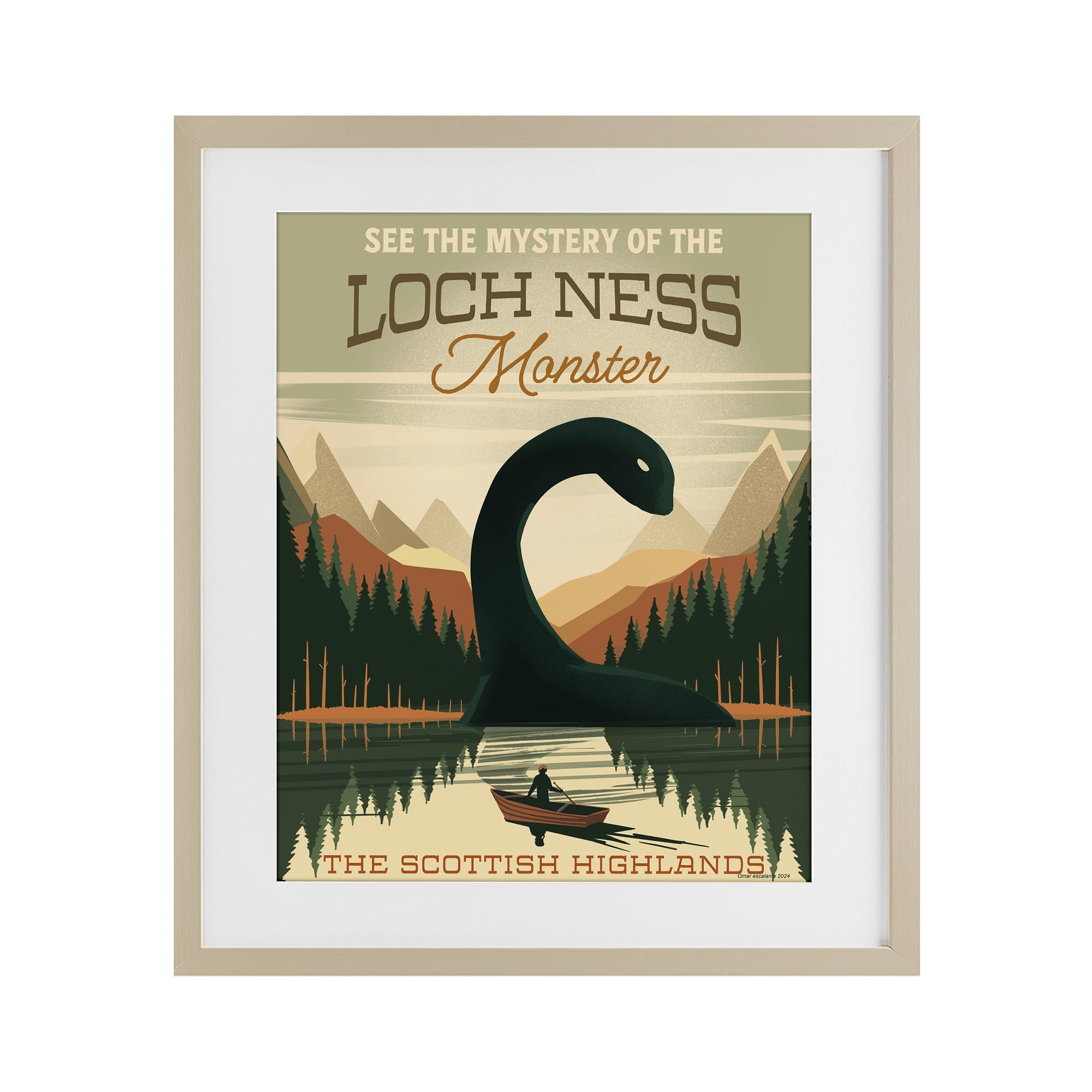 Stupell Industries Folklore Monster Tourism Birch Framed Print Under Glass, design by Omar Escalante