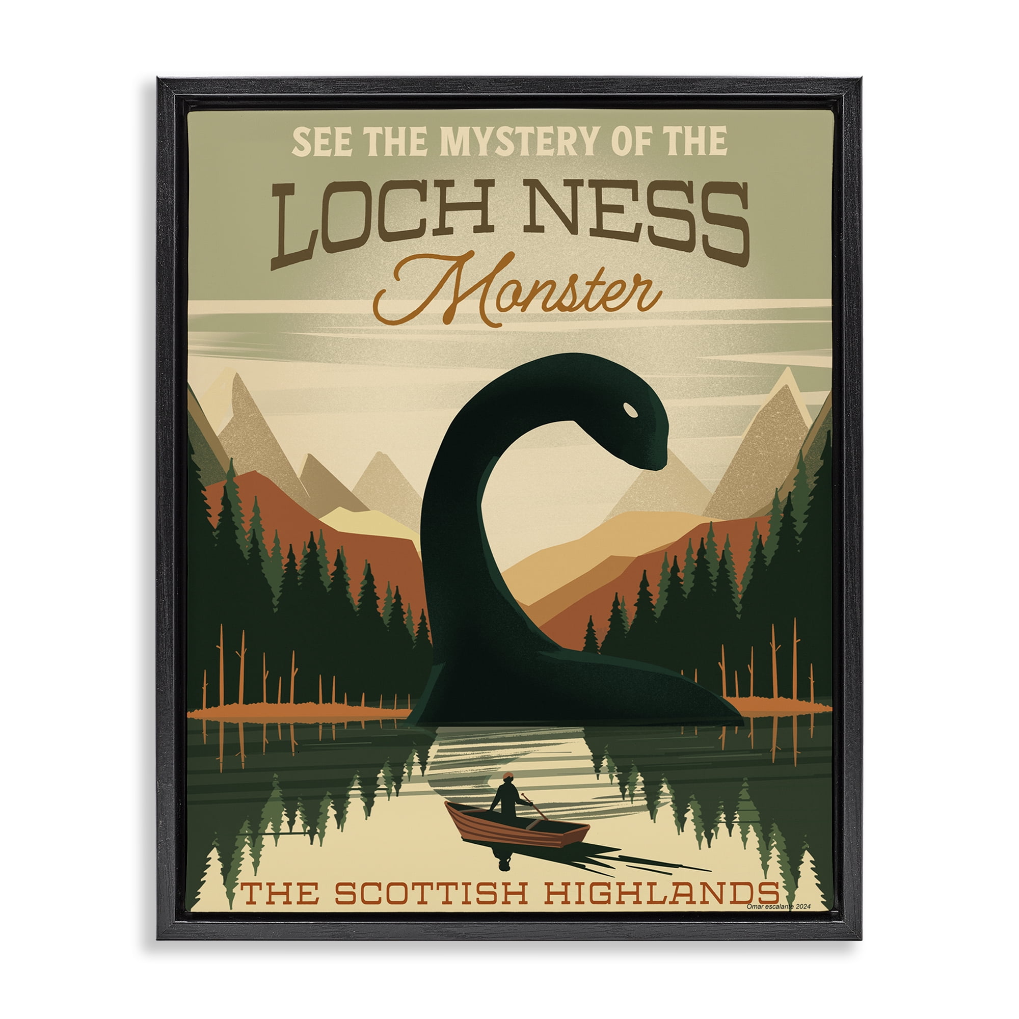 Stupell Industries Folklore Monster Tourism Black Framed Floater Canvas Wall Art, design by Omar Escalante