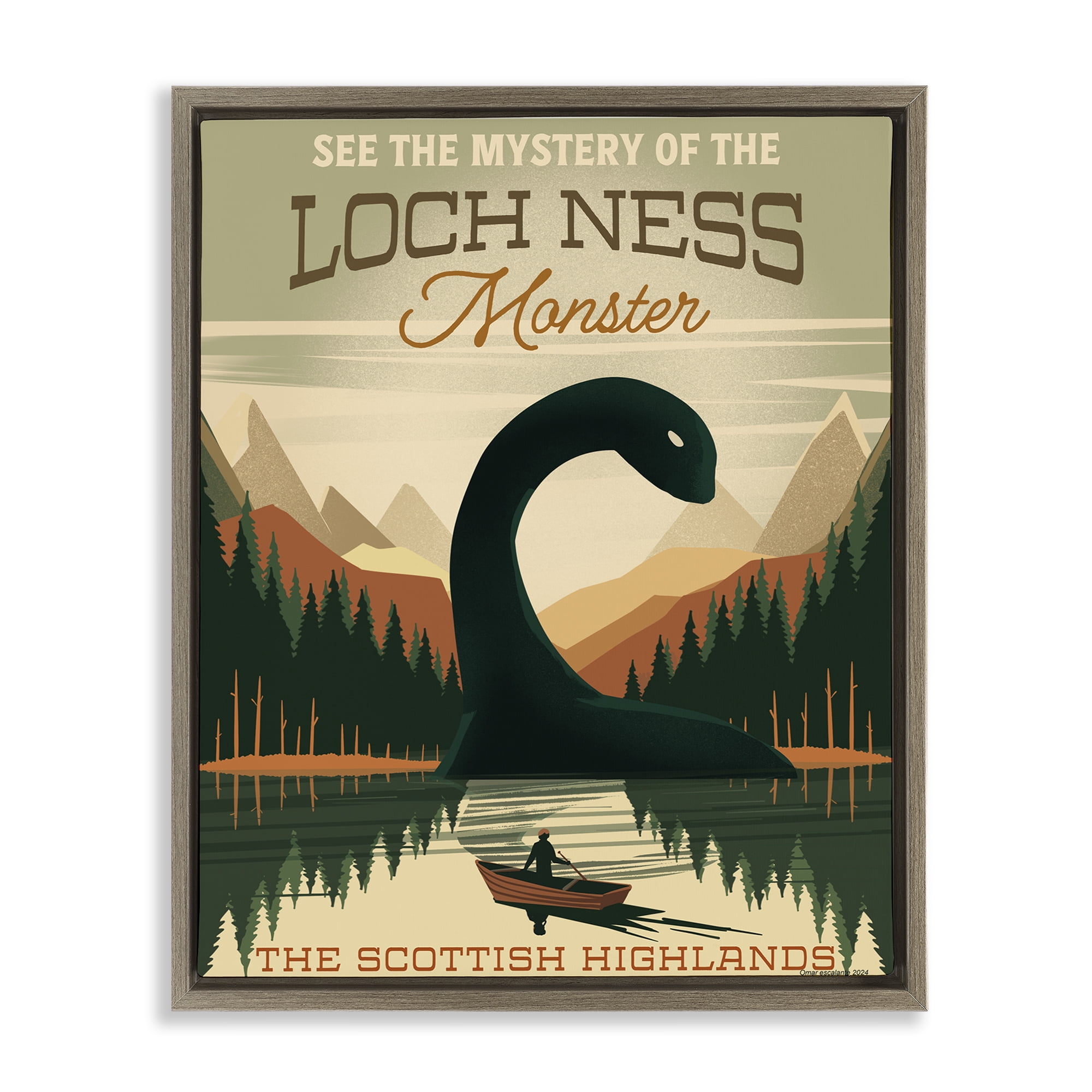 Stupell Industries Folklore Monster Tourism Brown Framed Floater Canvas Wall Art, design by Omar Escalante