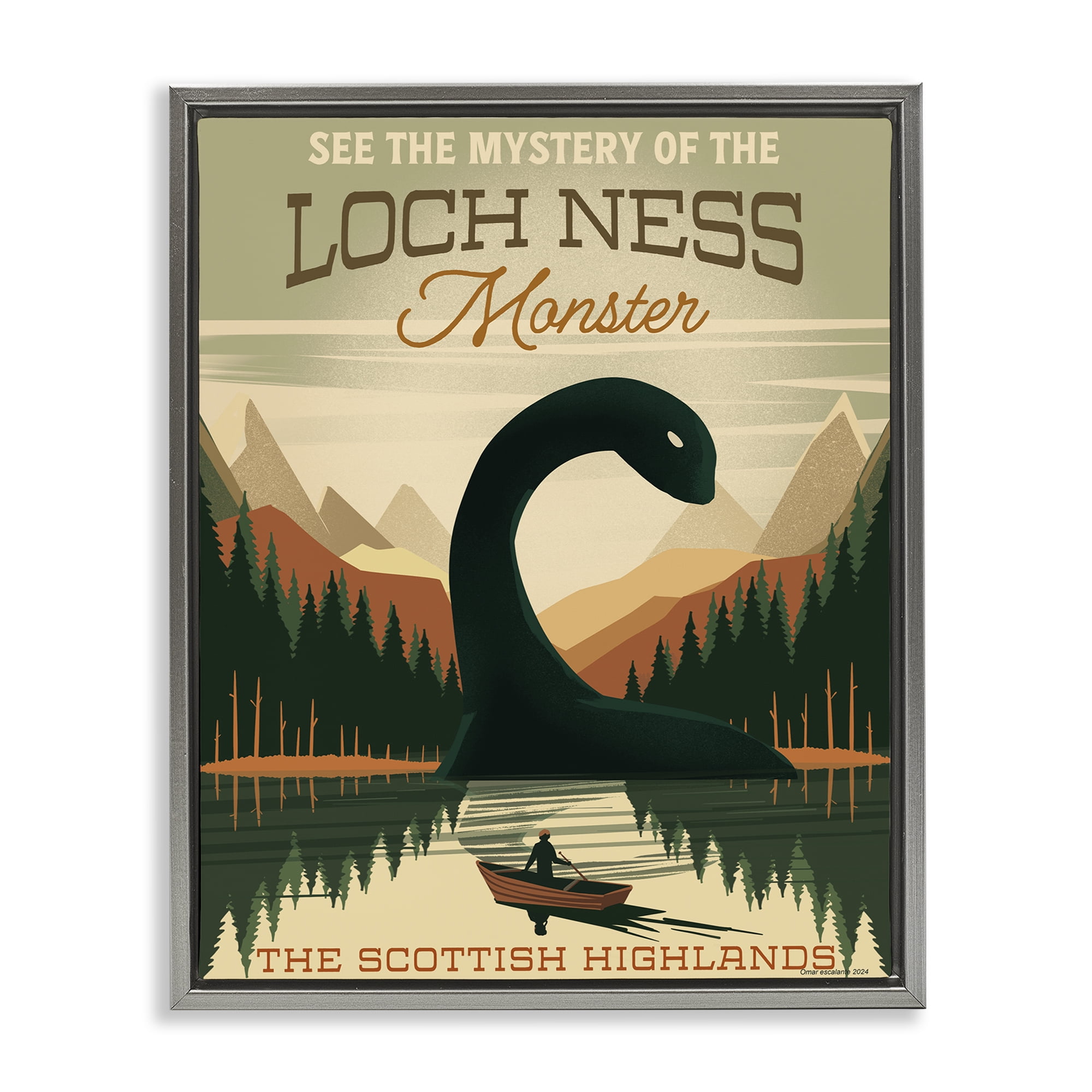 Stupell Industries Folklore Monster Tourism Gray Framed Floater Canvas Wall Art, design by Omar Escalante
