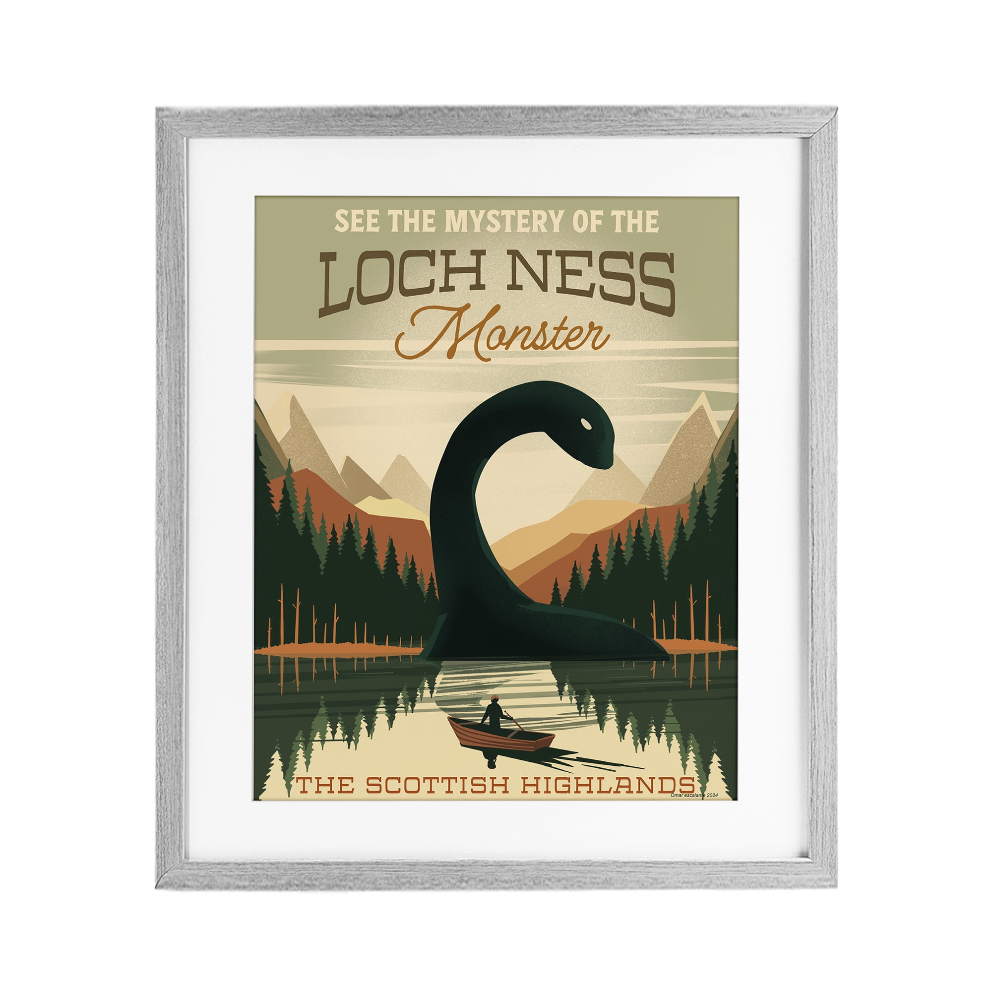 Stupell Industries Folklore Monster Tourism Gray Framed Print Under Glass, design by Omar Escalante