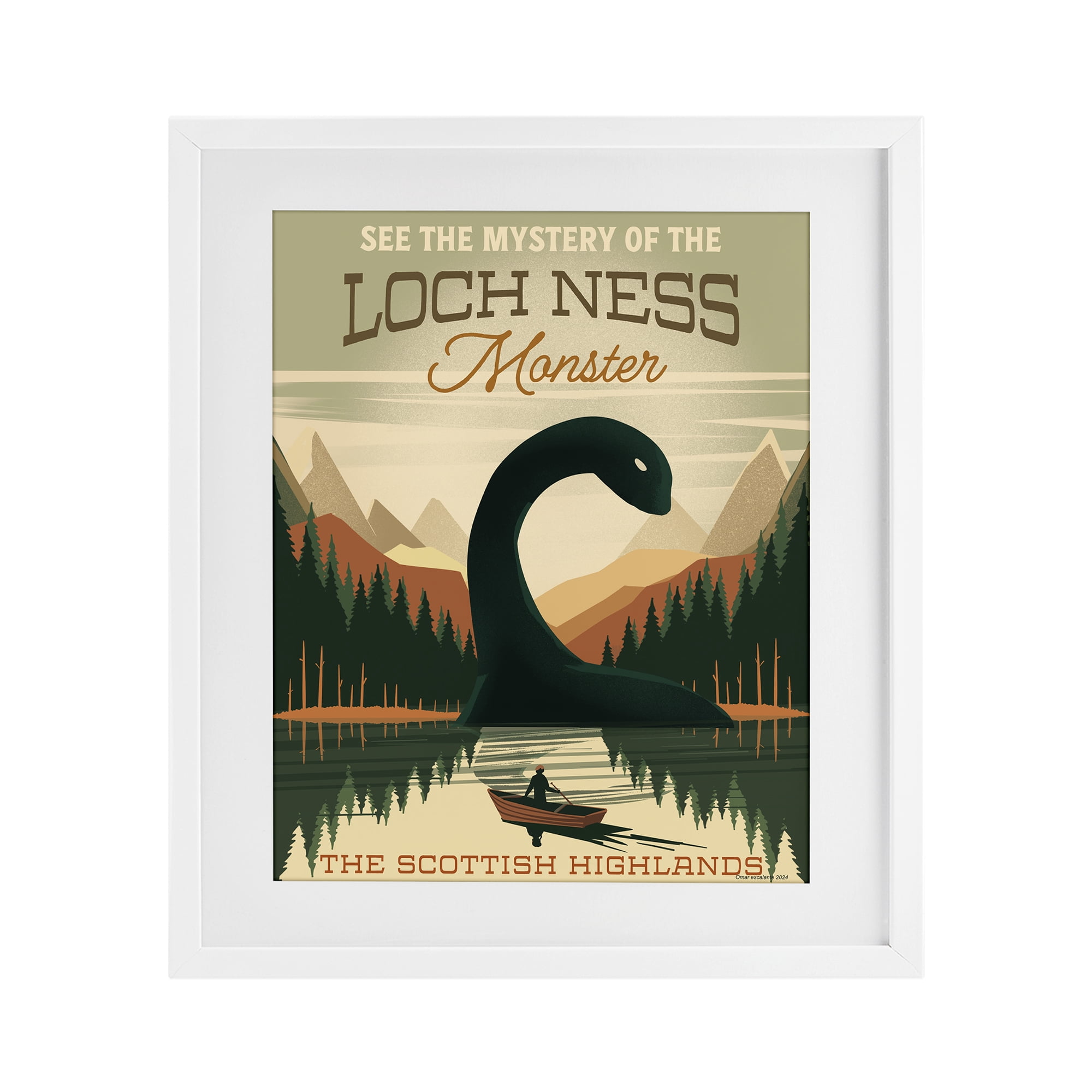 Stupell Industries Folklore Monster Tourism White Framed Print Under Glass, design by Omar Escalante