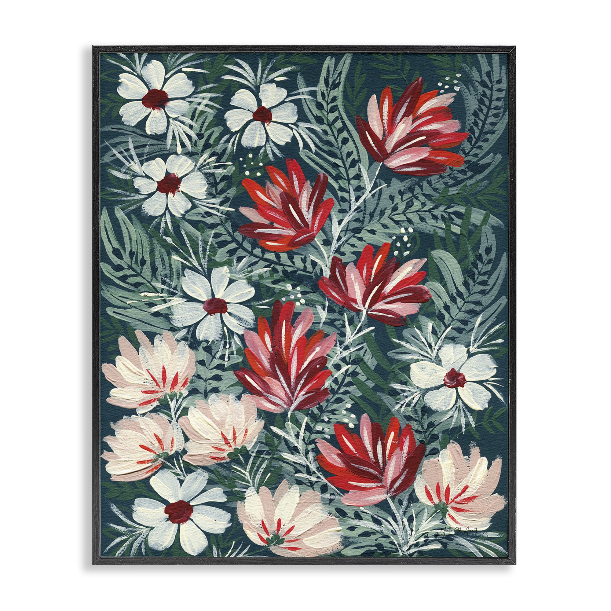 Stupell Industries Folksy Floral Pattern Botanical & Floral Painting Black Framed Art Print Wall Art, 16 x 20