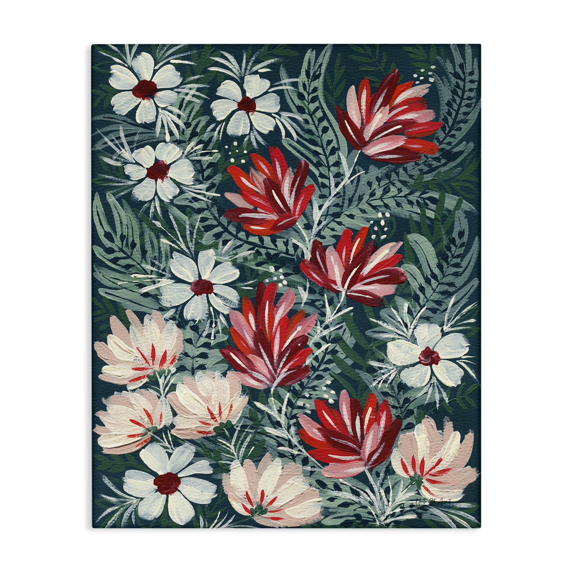 Stupell Industries Folksy Floral Pattern Botanical & Floral Painting Gallery Wrapped Canvas Art Print Wall Art, 24 x 30