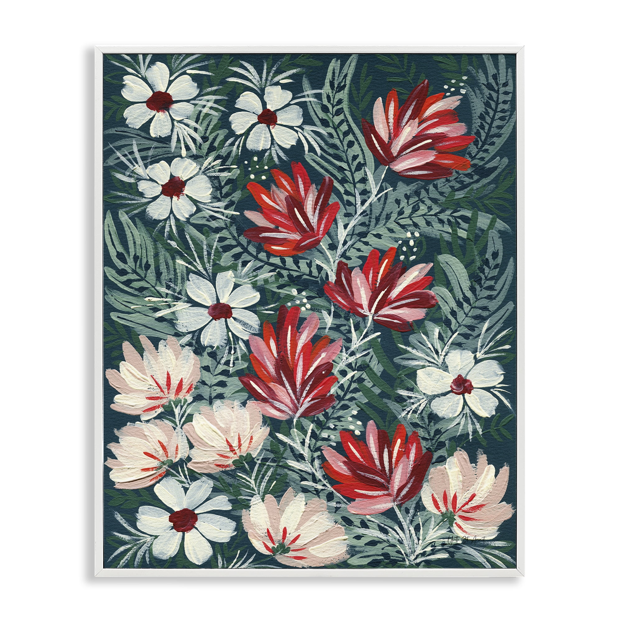 Stupell Industries Folksy Floral Pattern Botanical & Floral Painting White Framed Art Print Wall Art, 11 x 14