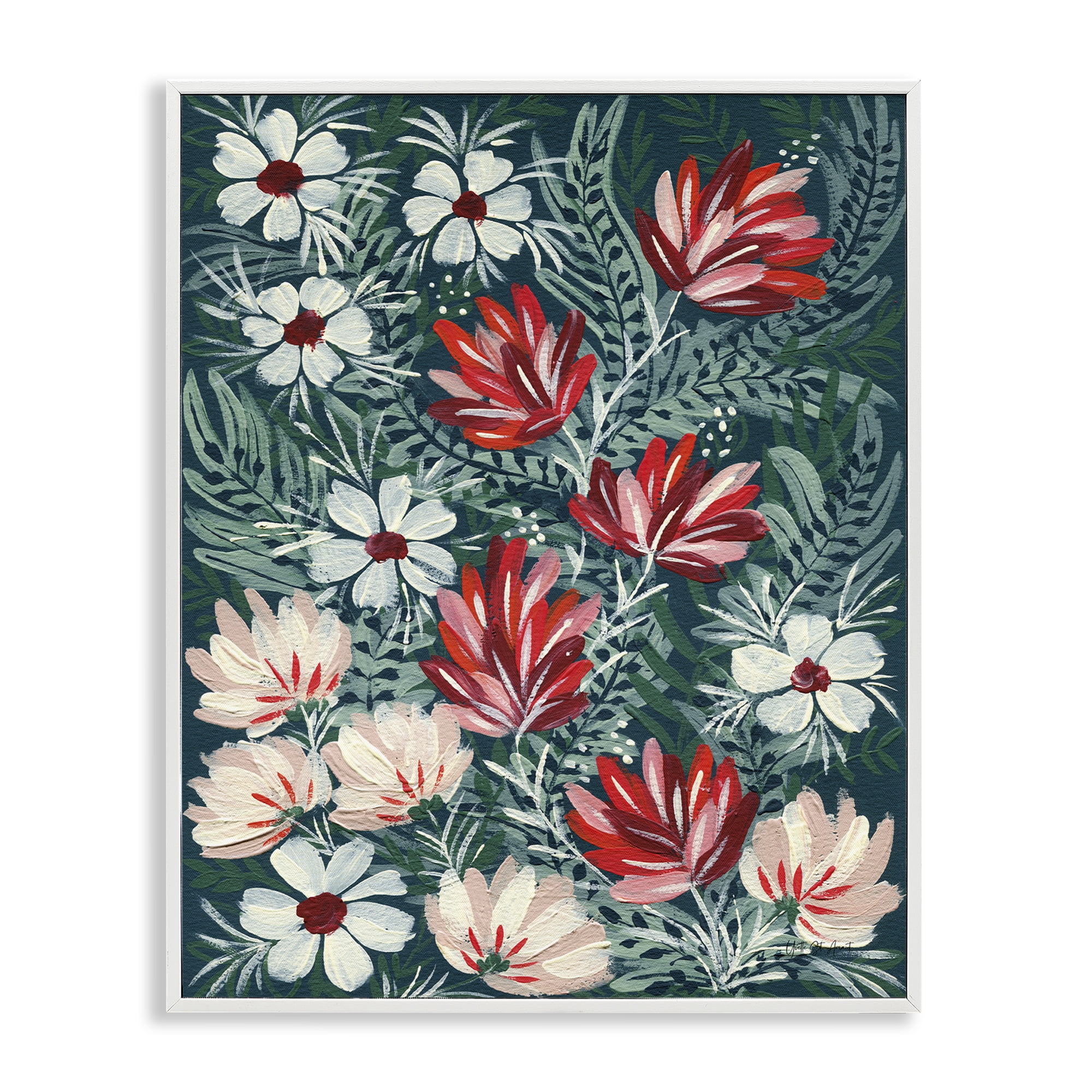 Stupell Industries Folksy Floral Pattern Botanical & Floral Painting White Framed Art Print Wall Art, 16 x 20