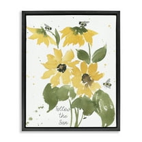 Stupell Industries Follow The Sun Phrase Botanical & Floral Painting Black Floater Framed Art Print Wall Art, 17 x 21