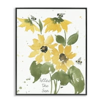 Stupell Industries Follow The Sun Phrase Botanical & Floral Painting Black Framed Art Print Wall Art, 11 x 14