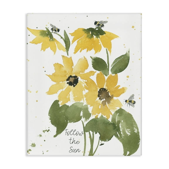 Stupell Industries Follow The Sun Phrase Botanical & Floral Painting Gallery Wrapped Canvas Art Print Wall Art, 16 x 20