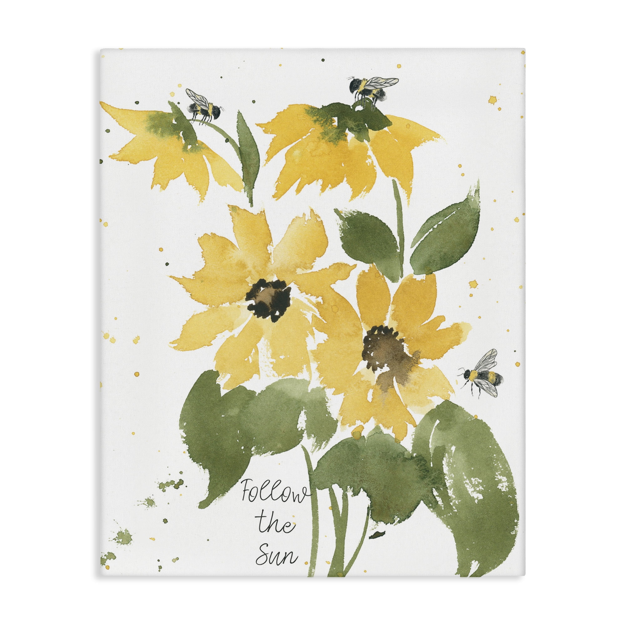 Stupell Industries Follow The Sun Phrase Botanical & Floral Painting Gallery Wrapped Canvas Art Print Wall Art, 24 x 30