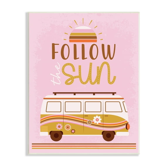 Stupell Industries Follow The Sun Sentiment Retro Van Sunflowers , 10 x 15, Designed by Angela Nickeas