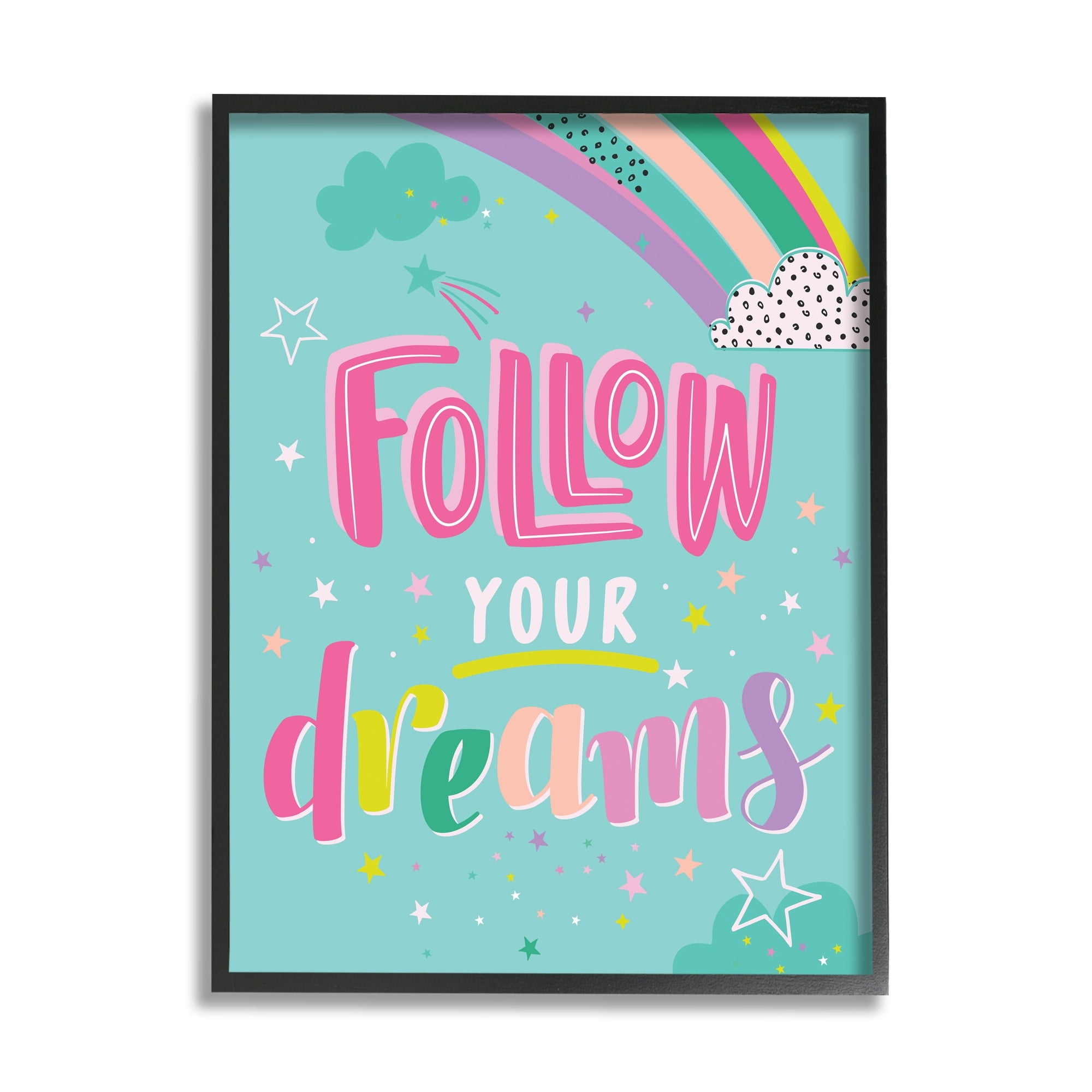 Stupell Industries Follow Your Dreams Bright Whimsical Patterned Rainbow Stars Framed Wall Art, 11 x 14, Design by Abi Hall