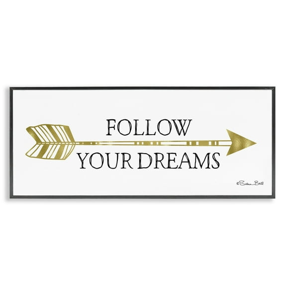 Stupell Industries Follow Your Dreams Patterned Golden Arrow Motivational Sign,24 x 10, Design by Sn Ball