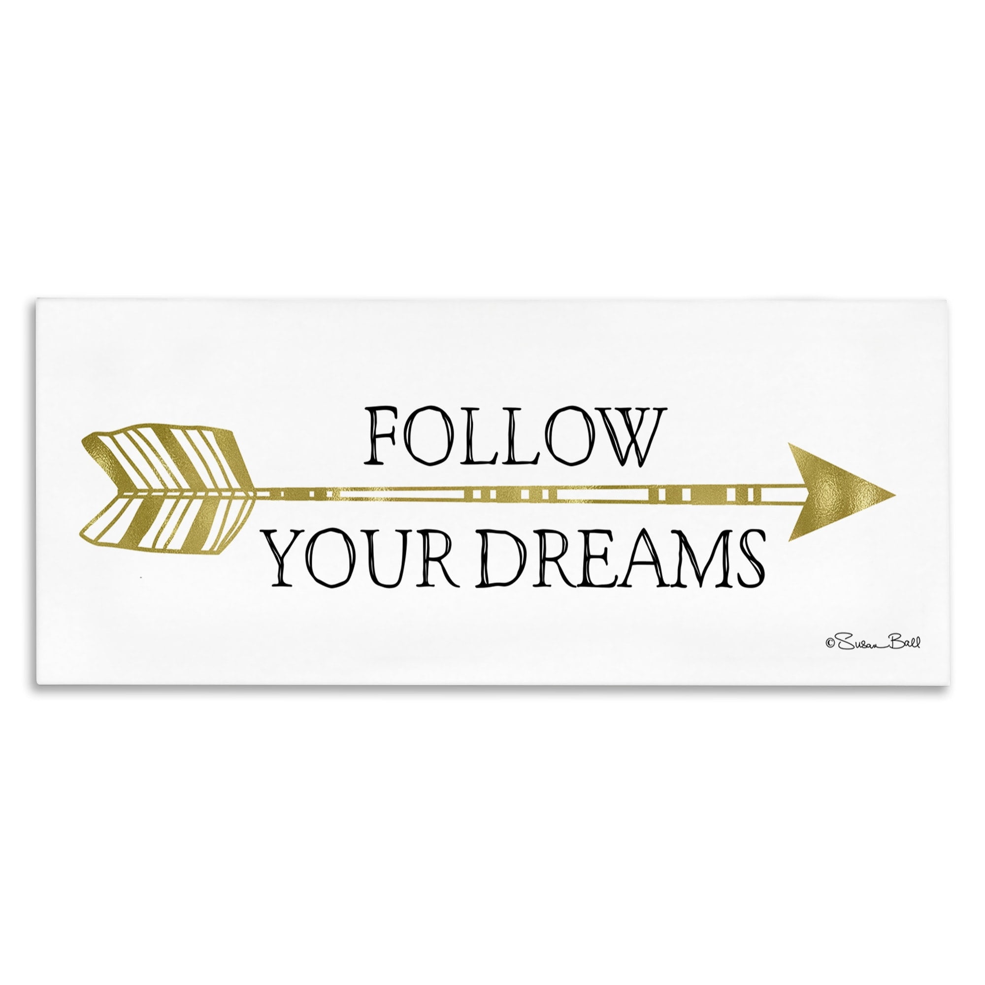 Stupell Industries Follow Your Dreams Patterned Golden Arrow Motivational Sign,24 x 10, Design by Sn Ball