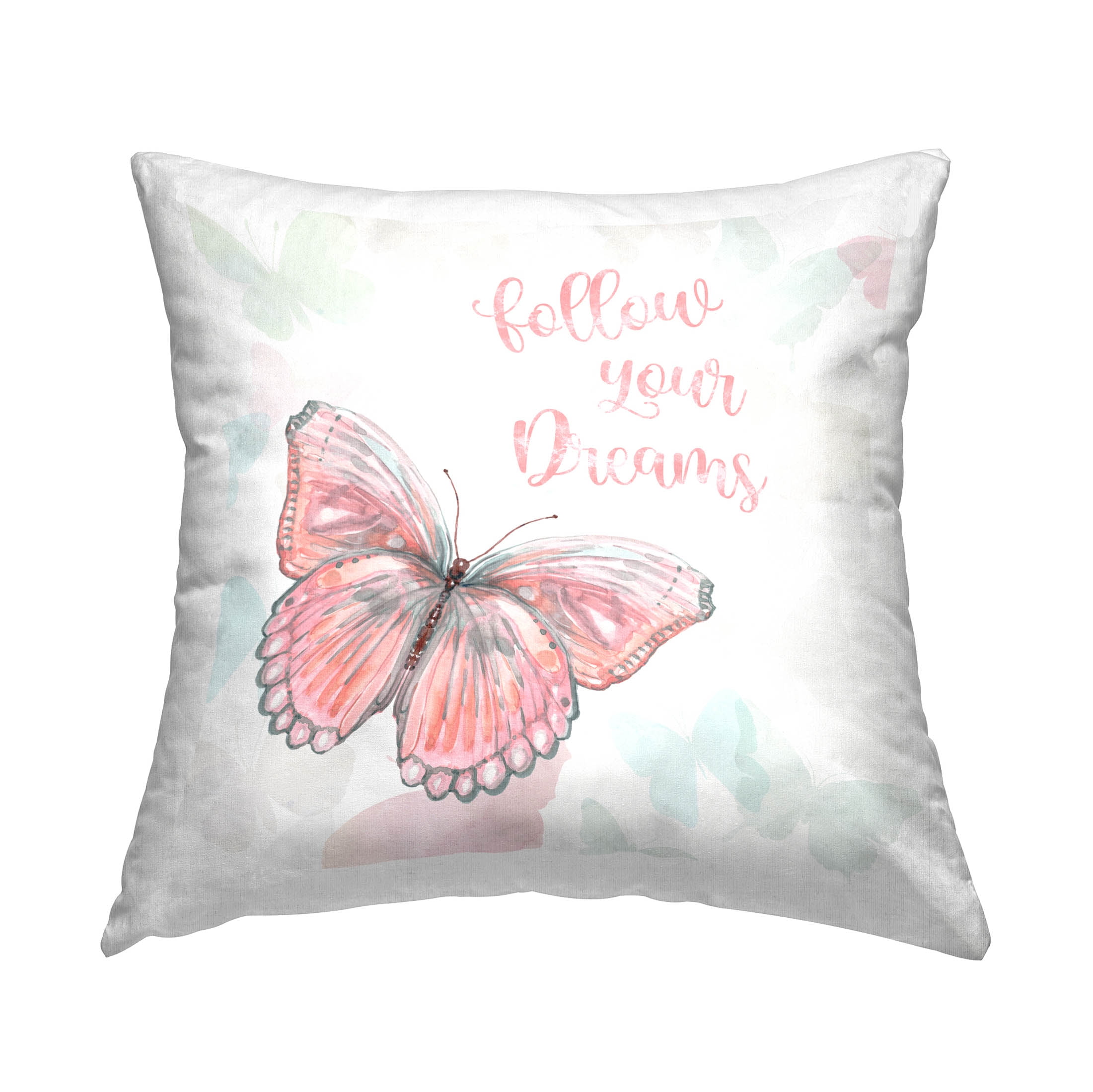 Stupell Industries Follow Your Dreams Pink Butterfly Printed Throw Pillow Design by Carol Robinson