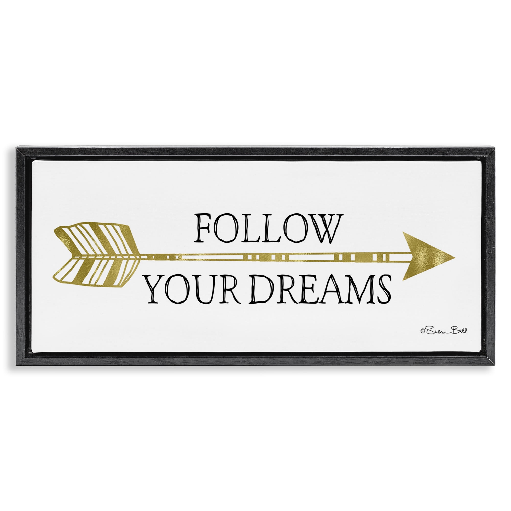 Stupell Industries Follow Your Dreams with Arrow Inspirational Painting Black Floater Framed Canvas Art Print Wall Art, 31 x 14