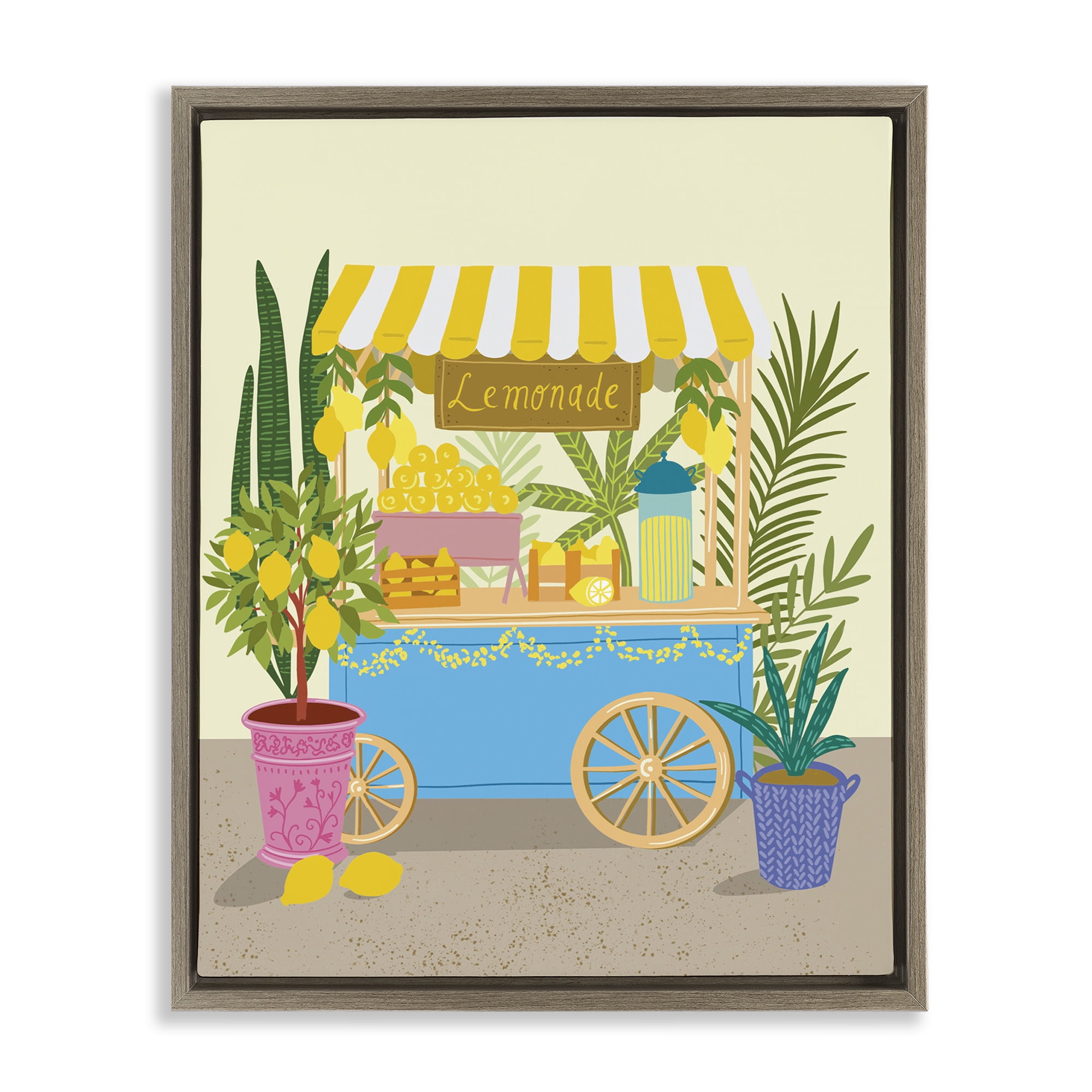 Stupell Industries Food Market Lemonade Stand Food & Beverage Painting Brown Floater Framed Canvas Art Print Wall Art, 17 x 21