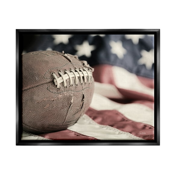 Stupell Industries Football & American Flag Sports Photography Black Floater Framed Art Print Wall Art, 21 x 17