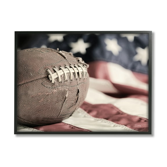Stupell Industries Football & American Flag Sports Photography Black Framed Art Print Wall Art, 30 x 24