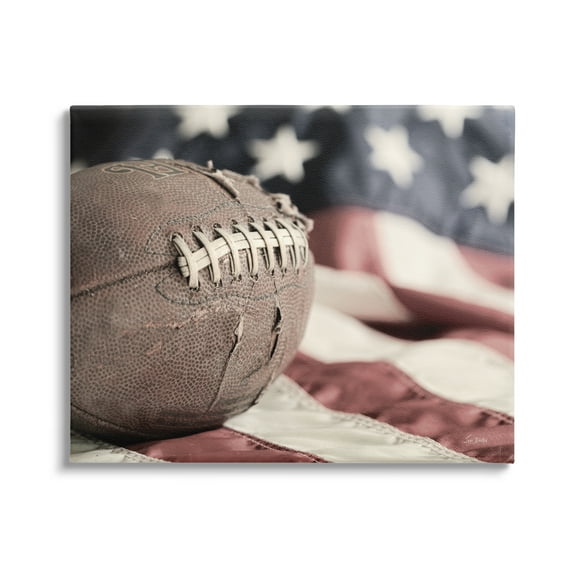 Stupell Industries Football & American Flag Sports Photography Gallery Wrapped Canvas Print Wall Art, 20 x 16
