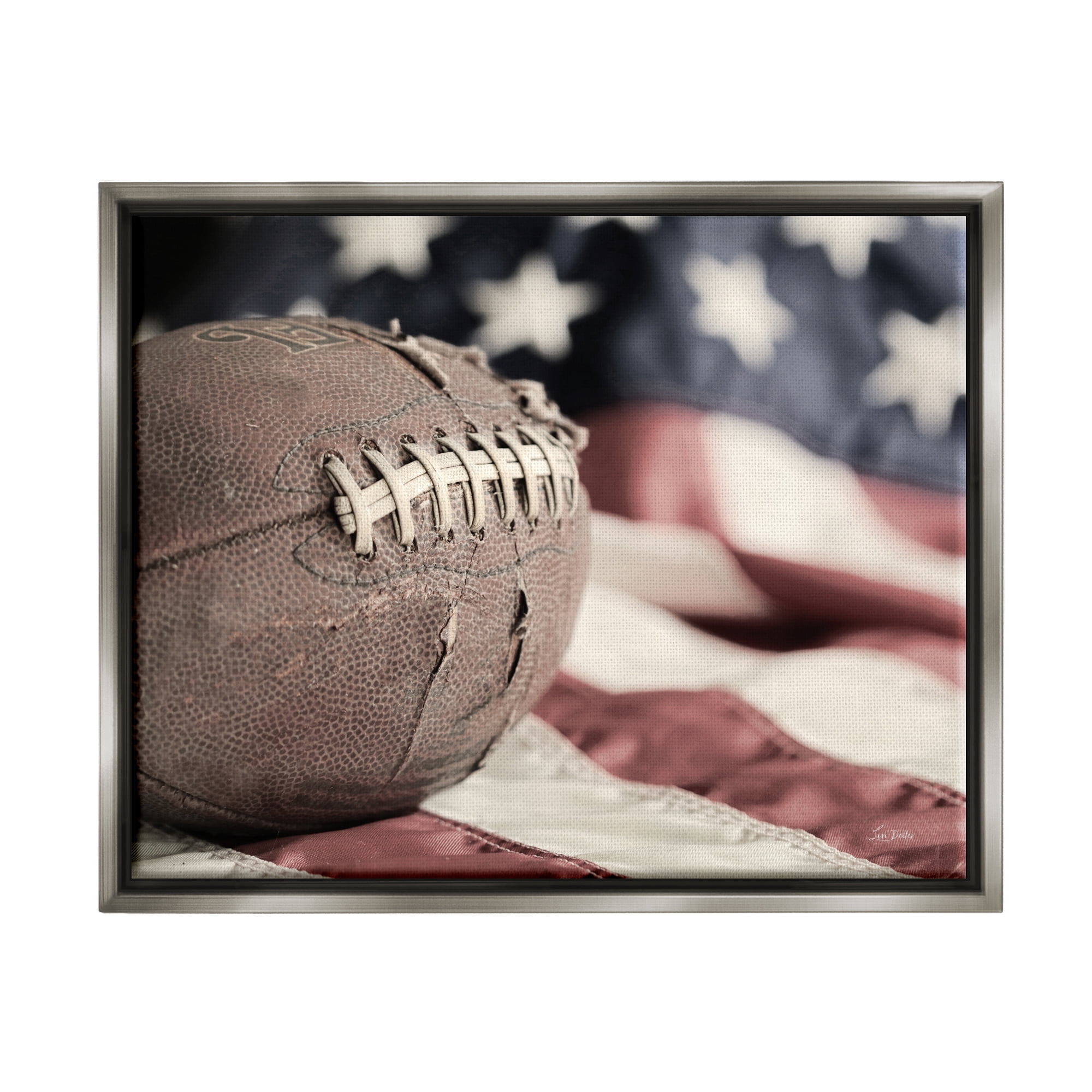 Stupell Industries Football & American Flag Sports Photography Gray Floater Framed Art Print Wall Art, 31 x 25