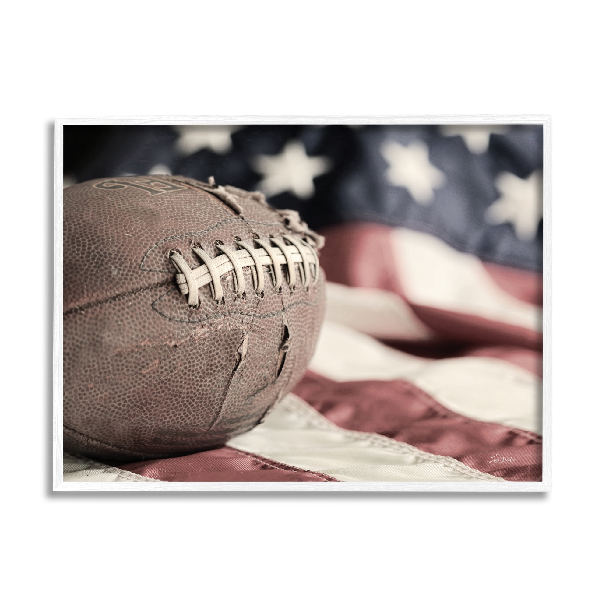 Stupell Industries Football & American Flag Sports Photography White Framed Art Print Wall Art, 30 x 24