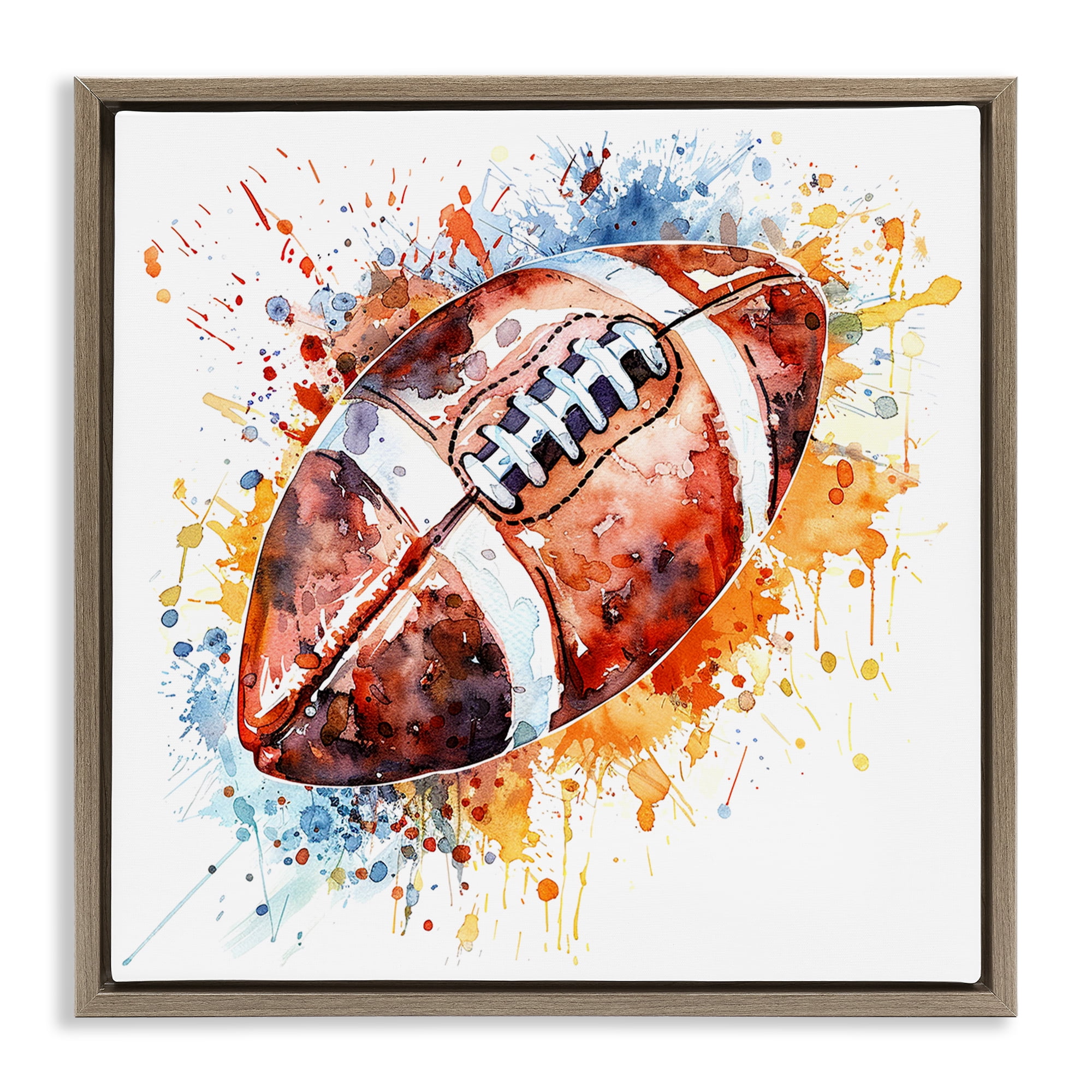 Stupell Industries Football Chromatic Splash Sports Painting Brown Floater Framed Canvas Art Print Wall Art, 18 x 18