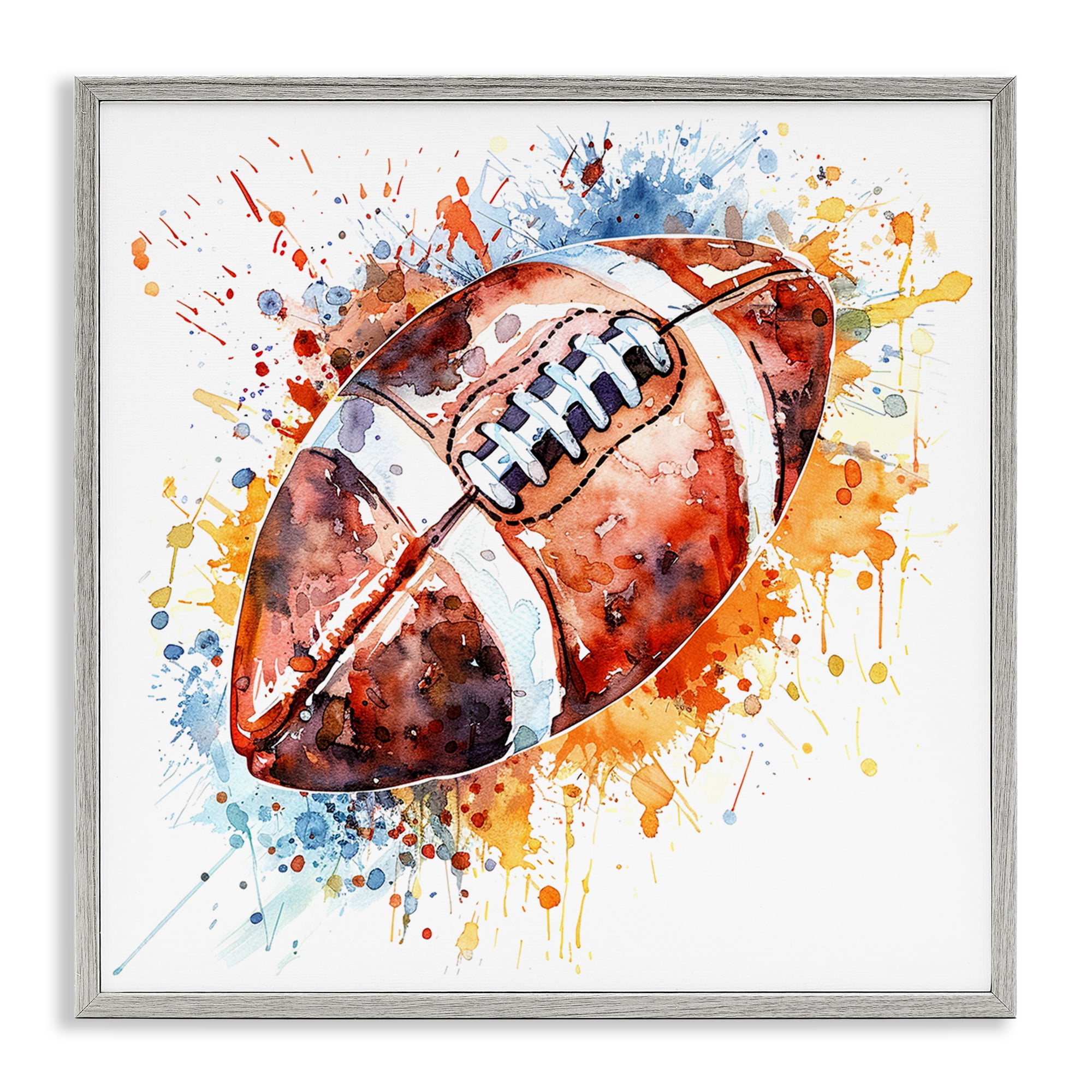 Stupell Industries Football Chromatic Splash Sports Painting Gray Framed Art Print Wall Art, 17 x 17