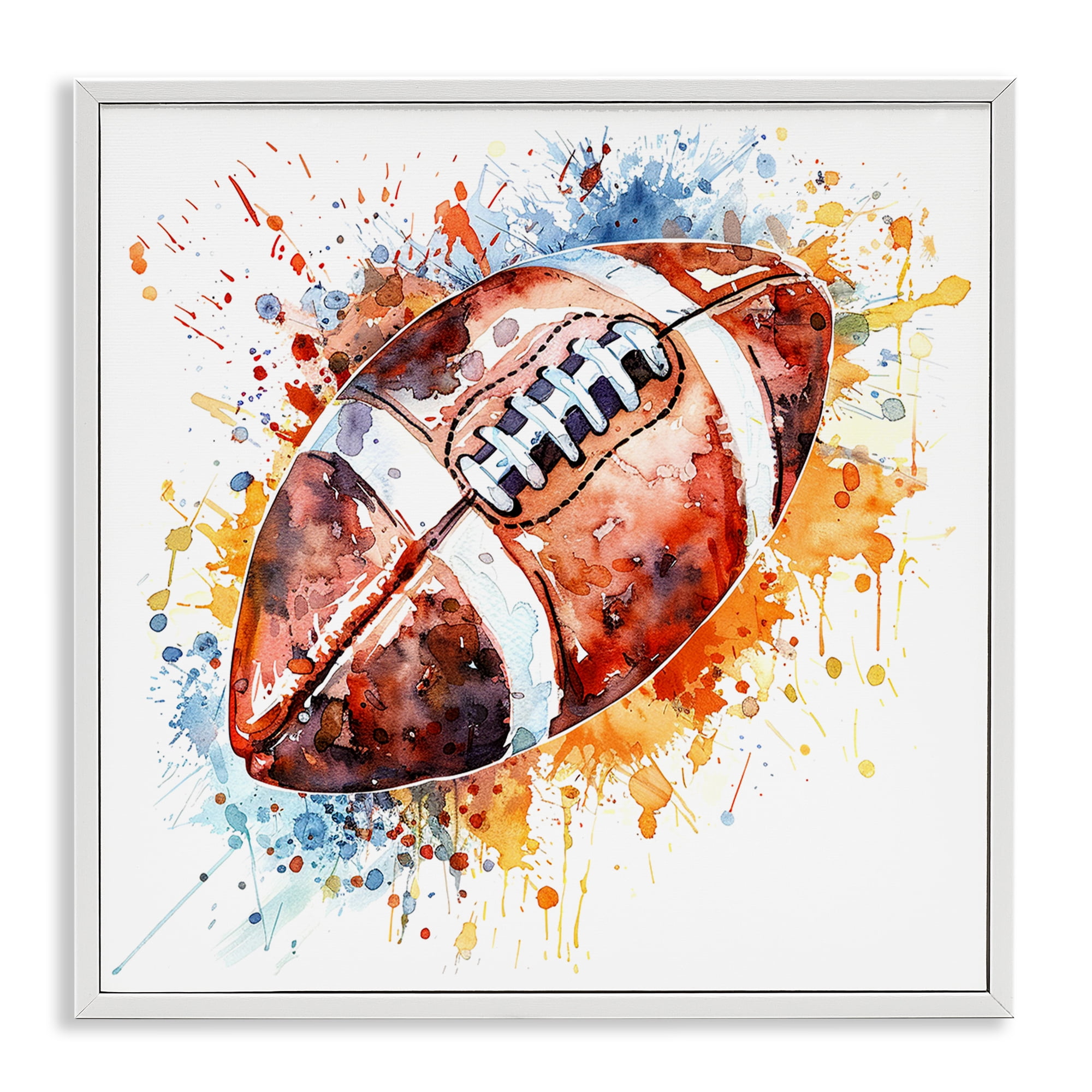 Stupell Industries Football Chromatic Splash Sports Painting White Framed Art Print Wall Art, 17 x 17