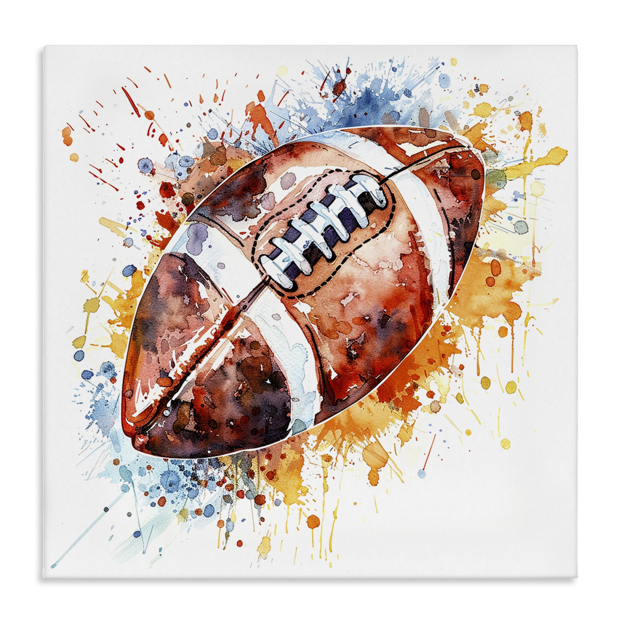 Stupell Industries Football Chromatic Splash Sports Painting Wrapped Canvas Art Print Wall Art, 17 x 17