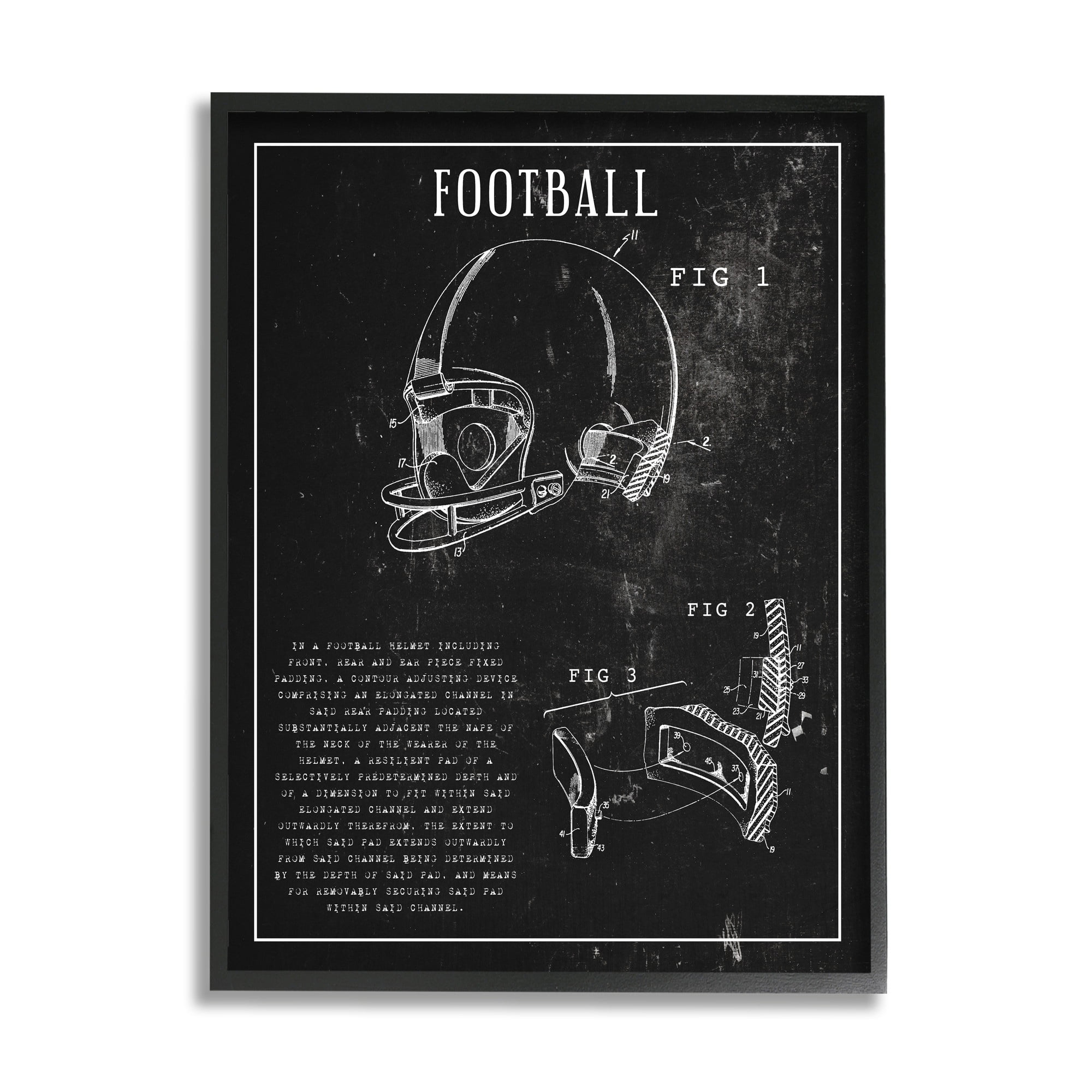 Stupell Industries Football Helmet Sports Chart Retro Figure Black Framed, 16 x 20, Design by Daphne Polselli