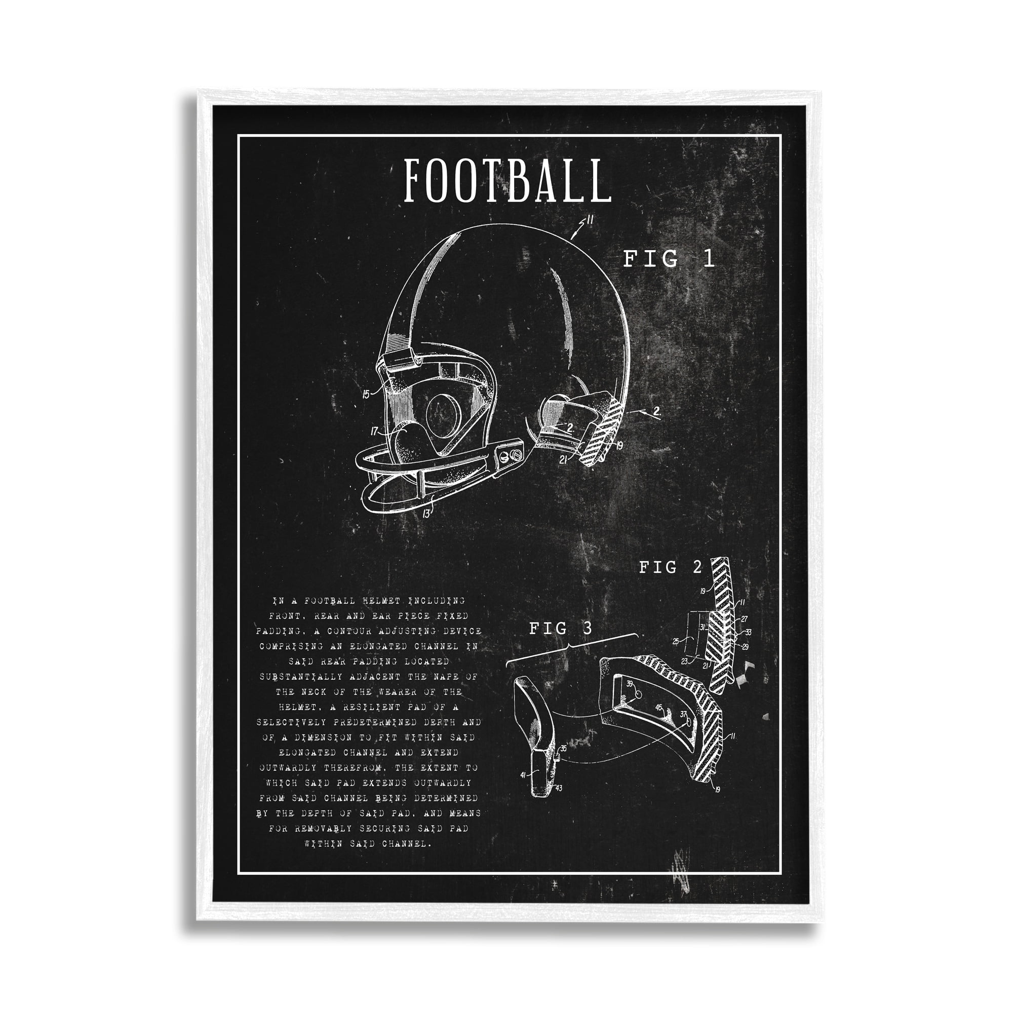 Stupell Industries Football Helmet Sports Chart Retro Figure Graphic Art Framed Art Print Wall Art, 16x20, By Daphne Polselli