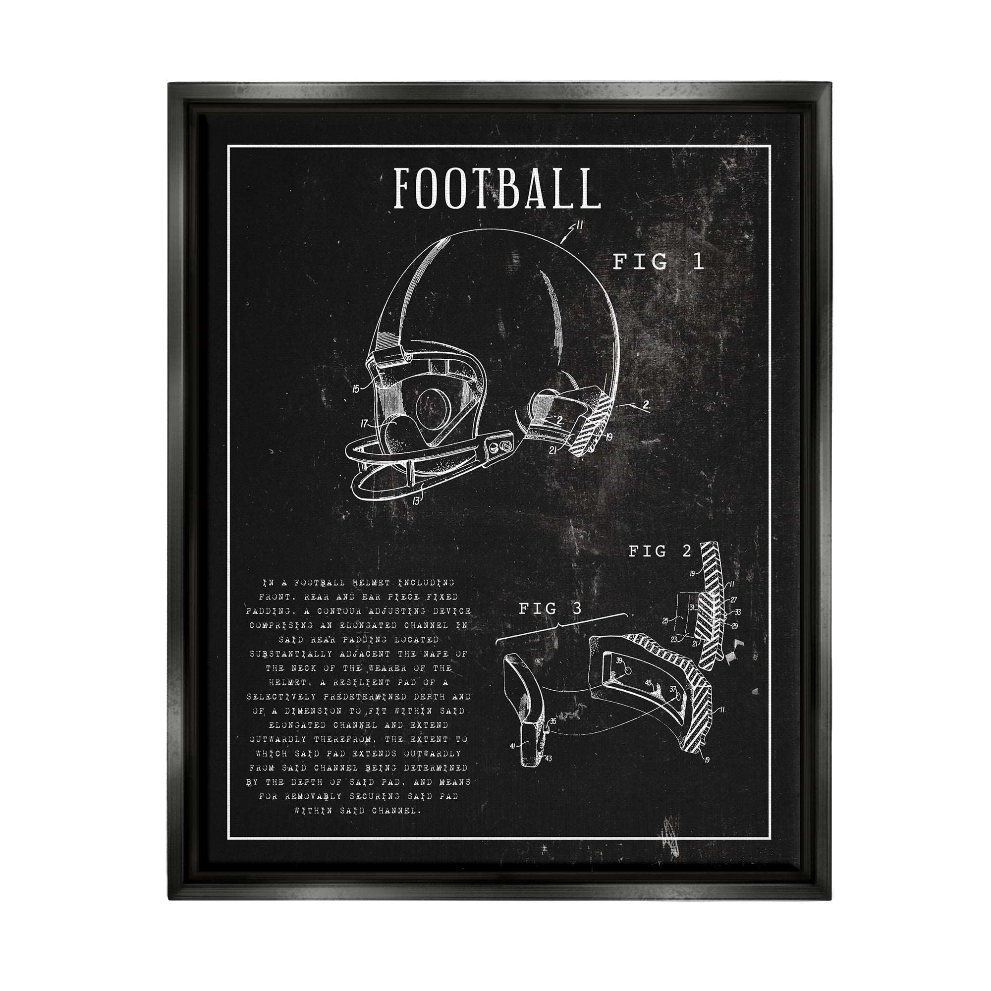 Stupell Industries Football Helmet Sports Chart Retro Figure Jet Black Framed Floating Canvas Wall Art, 24x30, by Daphne Polselli