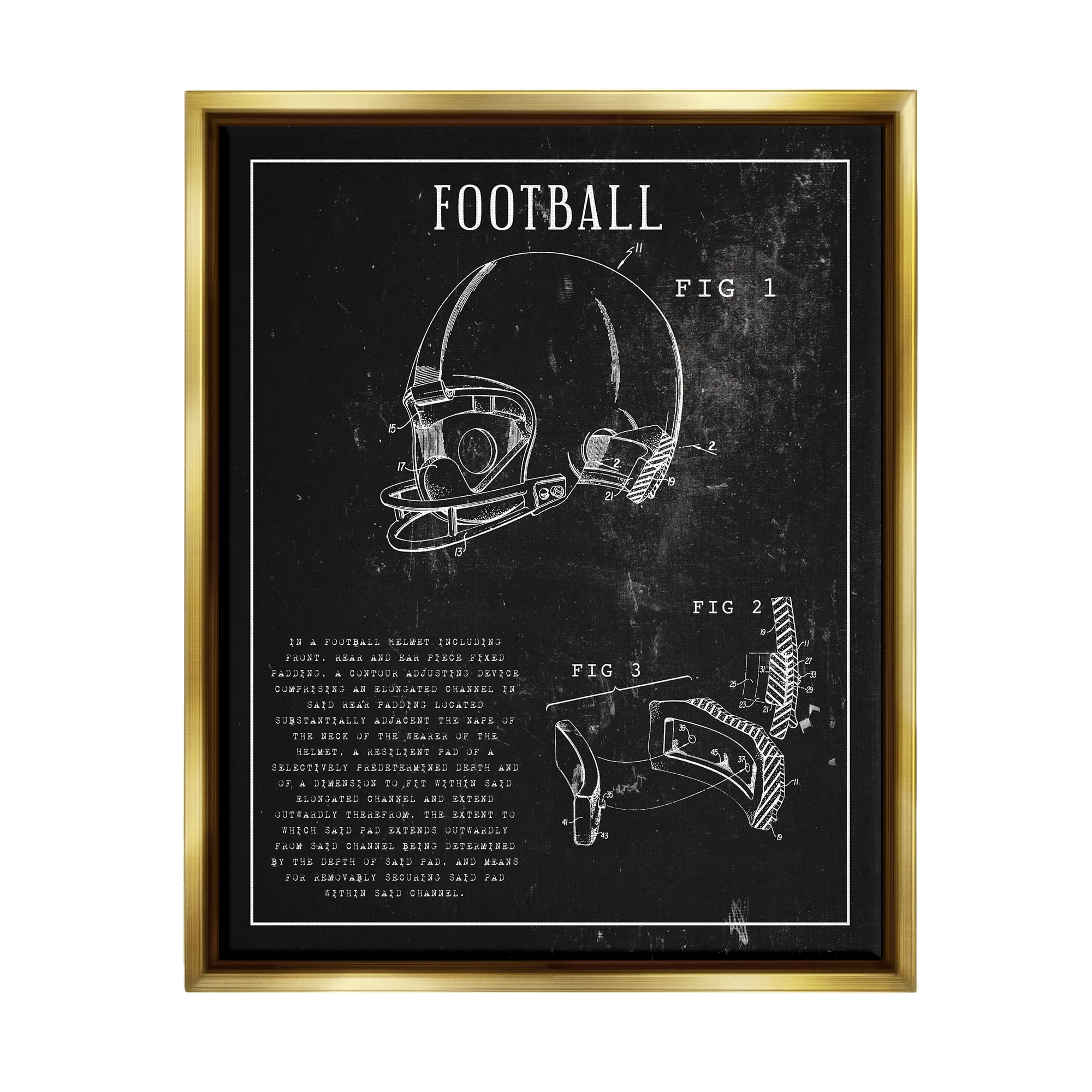 Stupell Industries Football Helmet Sports Chart Retro Figure Metallic Gold Framed Floating Canvas Wall Art, 24x30, by Daphne Polselli