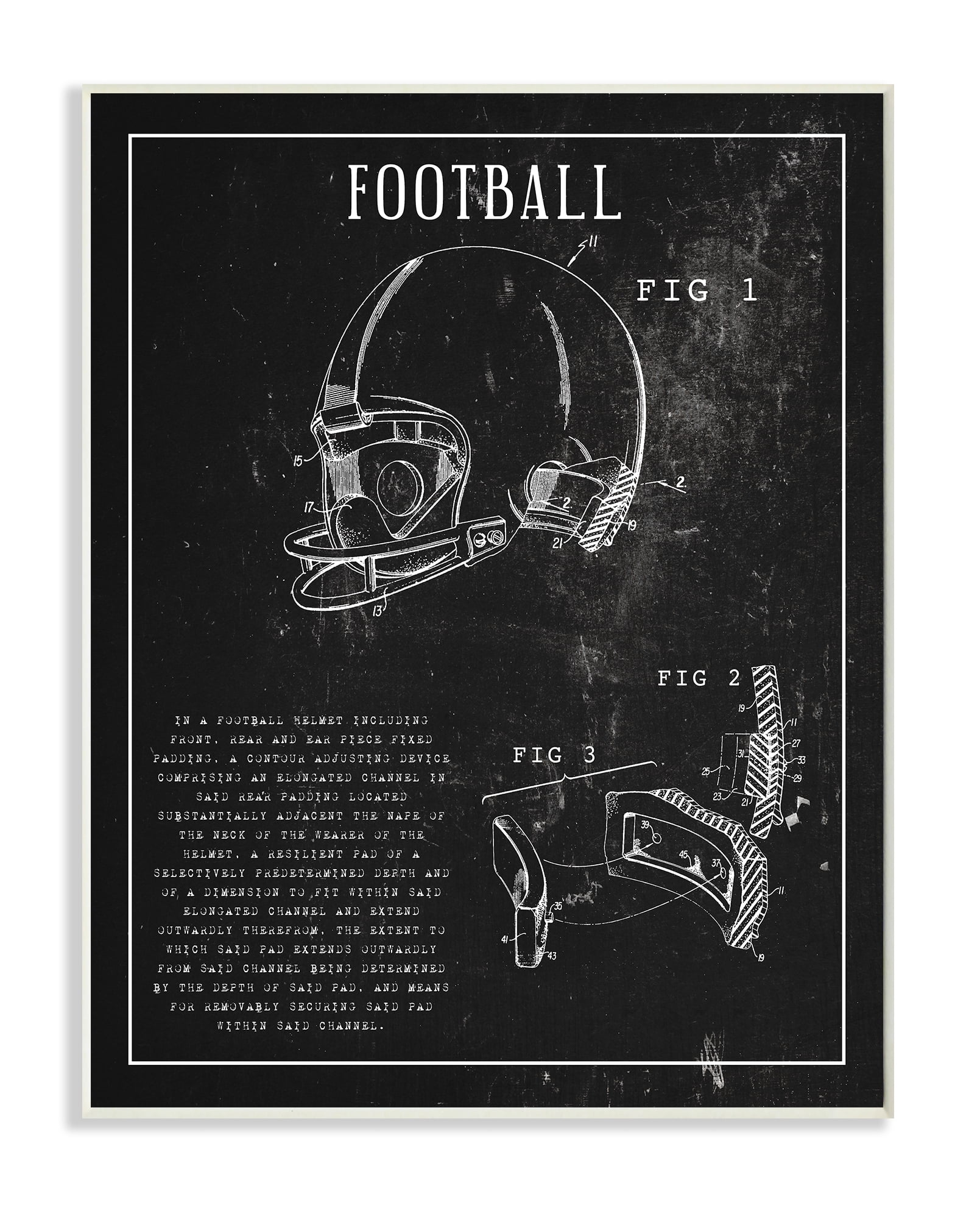 Stupell Industries Football Helmet Sports Chart Retro Figure Wall Plaque, 10 x 15, Design by Daphne Polselli