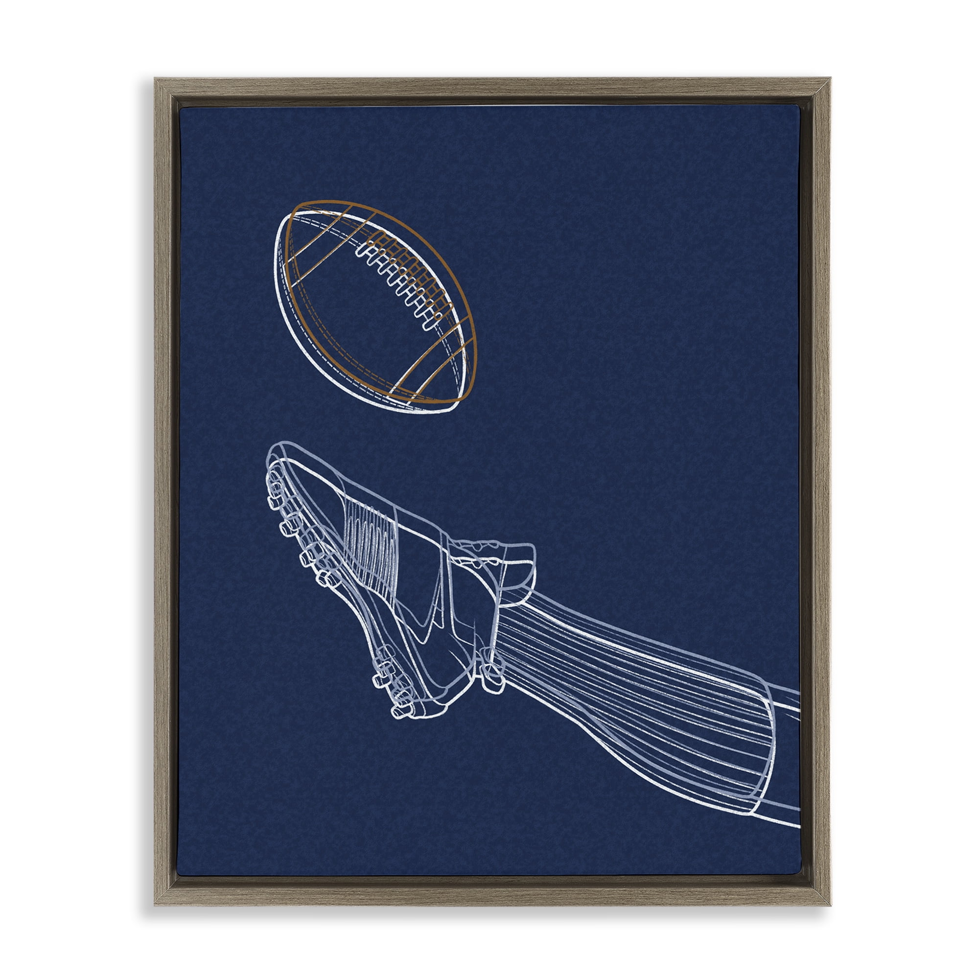 Stupell Industries Football Lines Contour Brown Framed Floater Canvas Wall Art, design by Marcus Prime